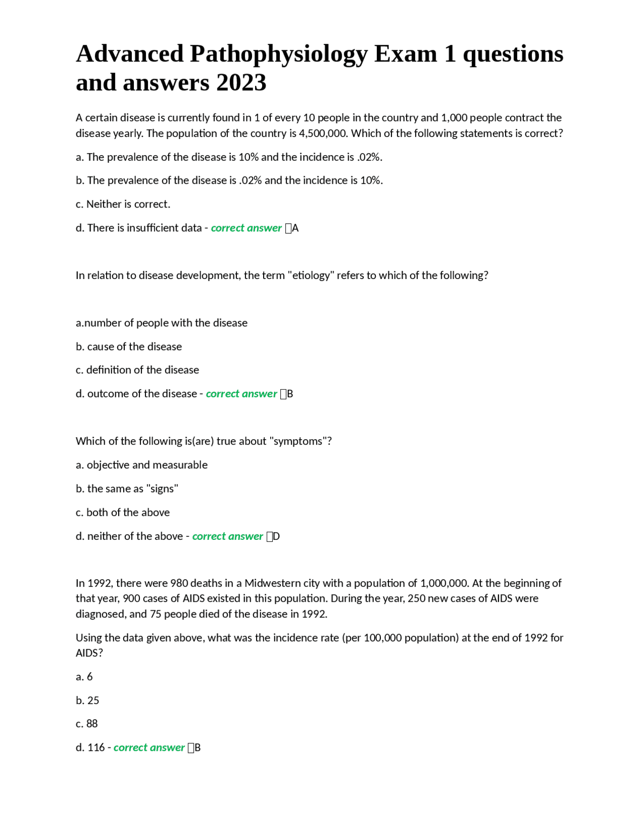 Advanced Pathophysiology Exam 1 questions and answers 2023 | Exams ...