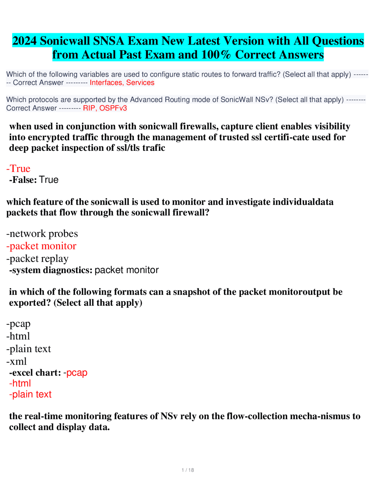 Snsa Numbers Examples 2024 Sonicwall SNSA Exam New Latest Version with All Questions | Exams ...