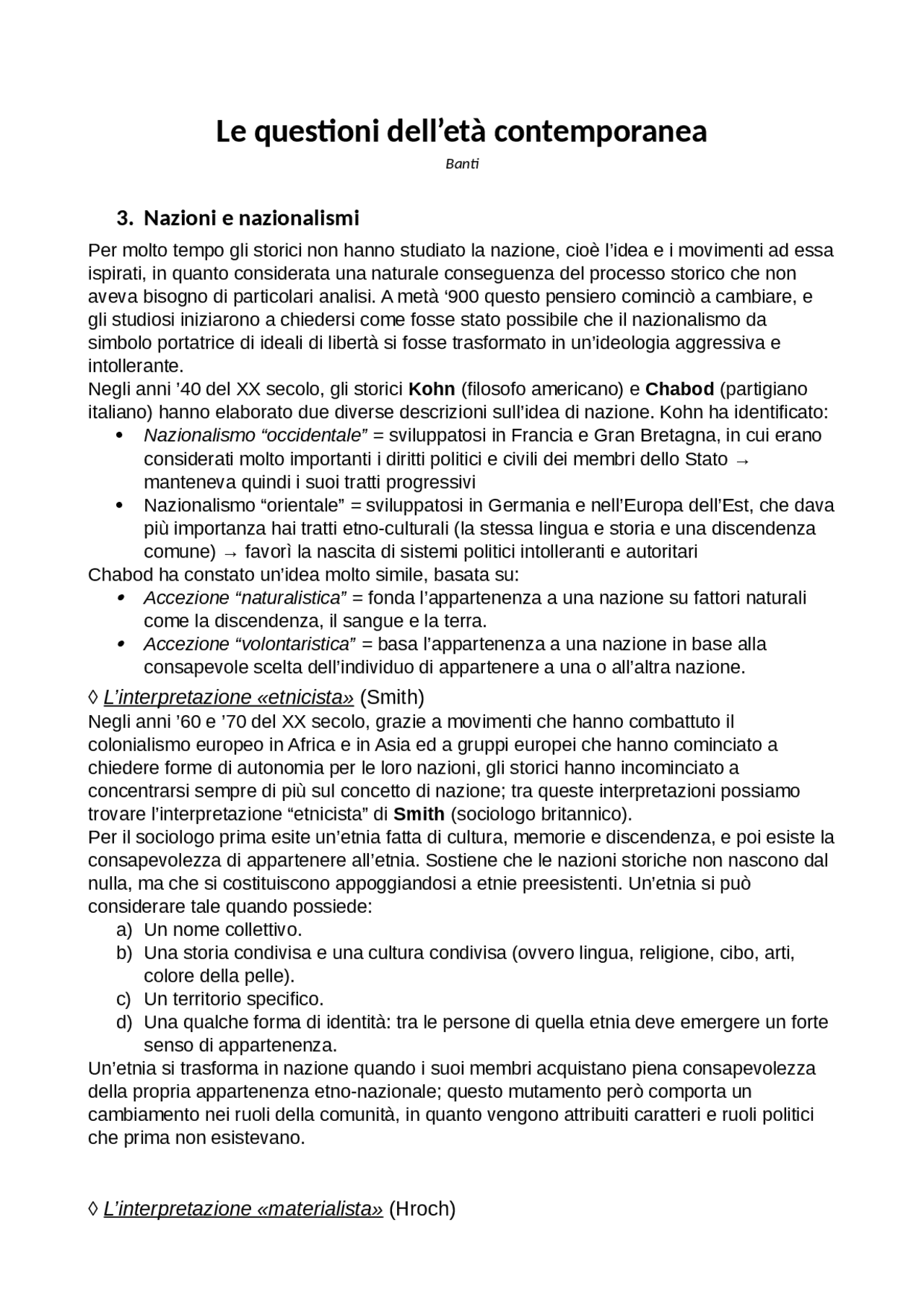 Le questioni dell'età contemporanea (Banti) [Riassunto] | Sintesi del ...