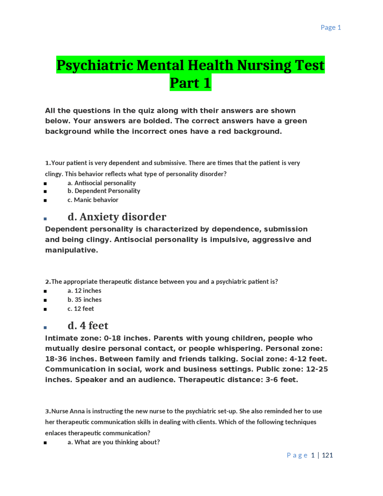Psychiatric Mental Health Nursing Test Part 1 Exams Nursing Docsity