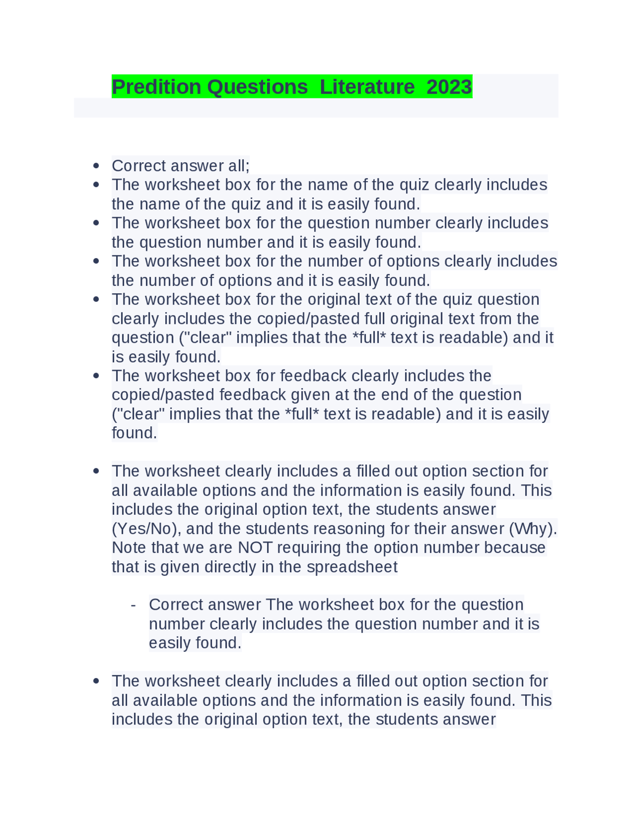 Prediciton Questions Guidelines for Predition Questions Literature 2023 | Exams English ...