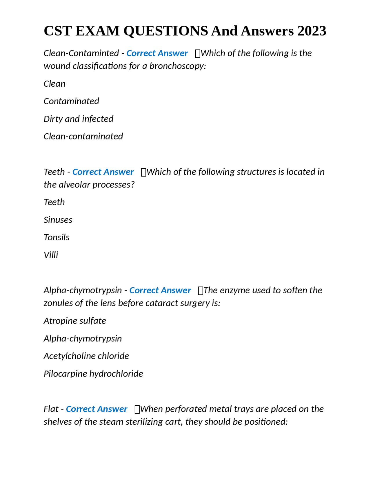 CST EXAM QUESTIONS And Answers 2023 | Exams Nursing | Docsity