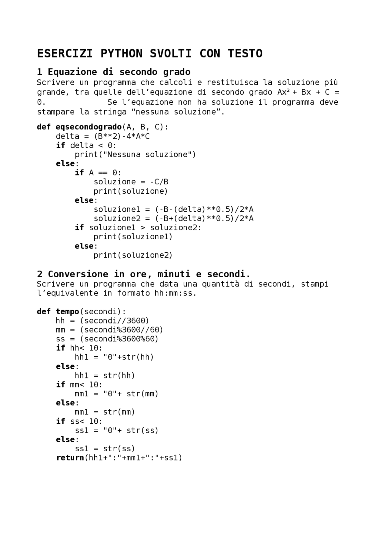 Esercizi Python svolti con testo | Esercizi di Fondamenti di ...