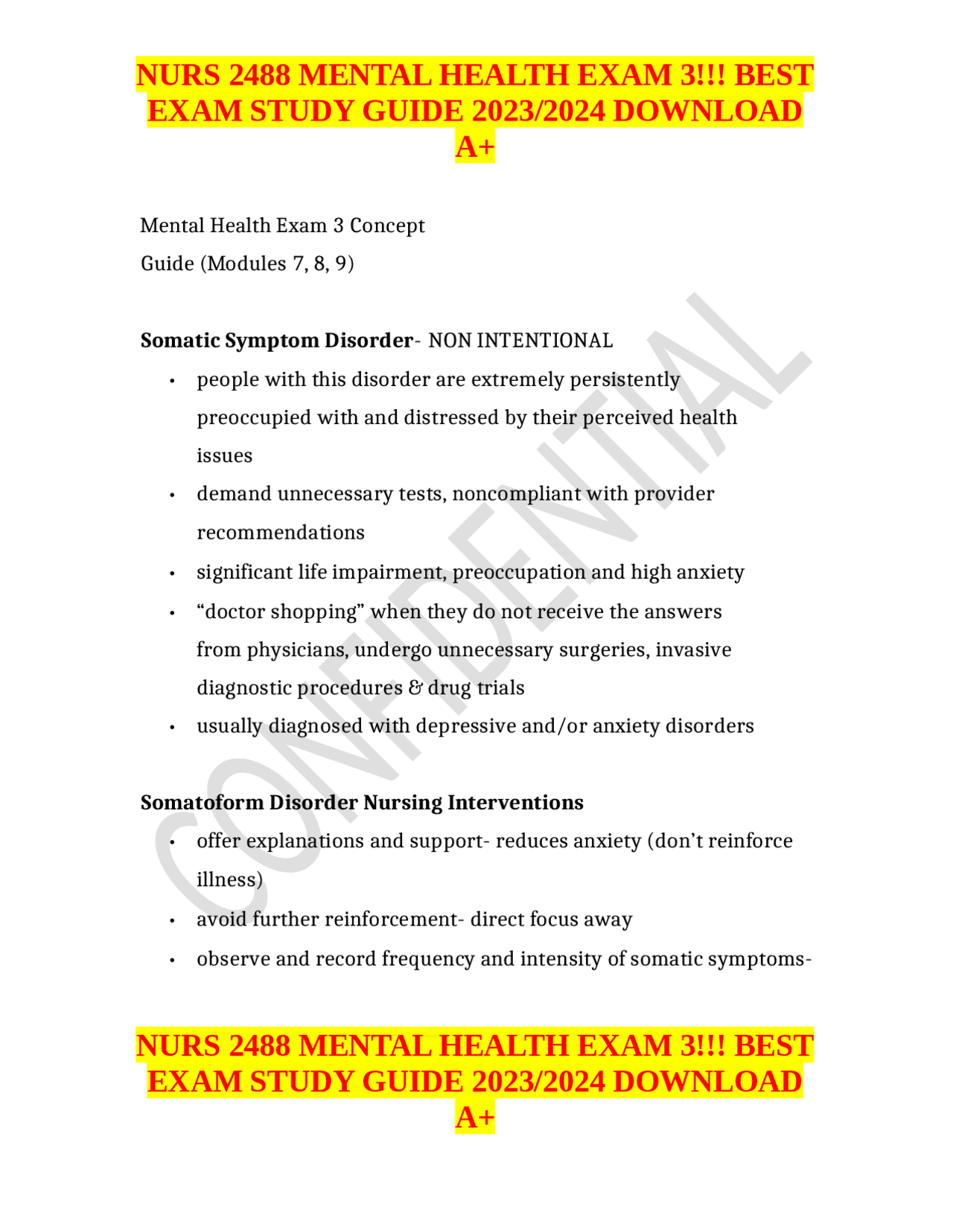 NURS 2488 MENTAL HEALTH EXAM 3!!! BEST EXAM STUDY GUIDE 2023/2024 ...