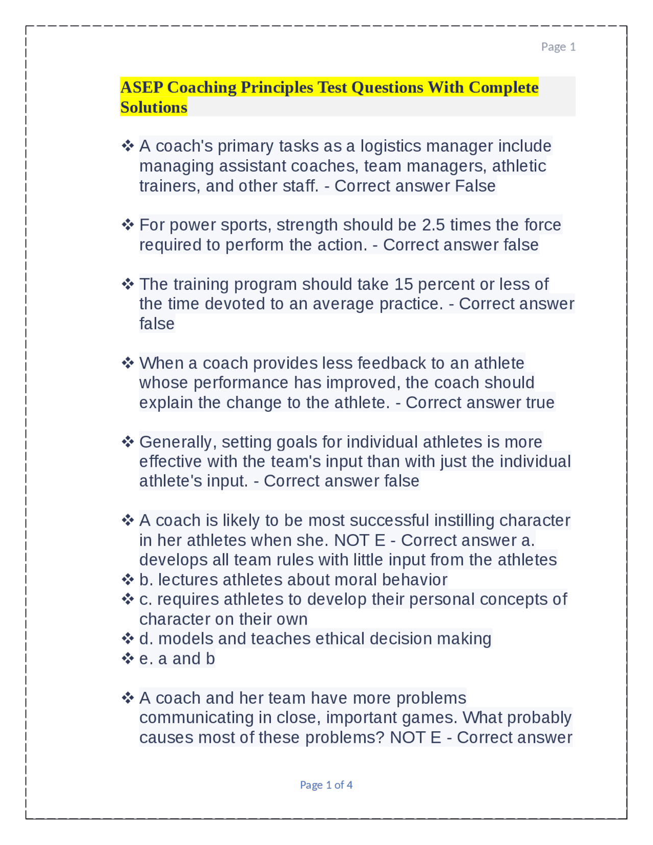 ASEP Coaching Principles Test Questions With Complete Solutions Exams ASEP Coaching Principles Test Questions With Complete Solutions Exams