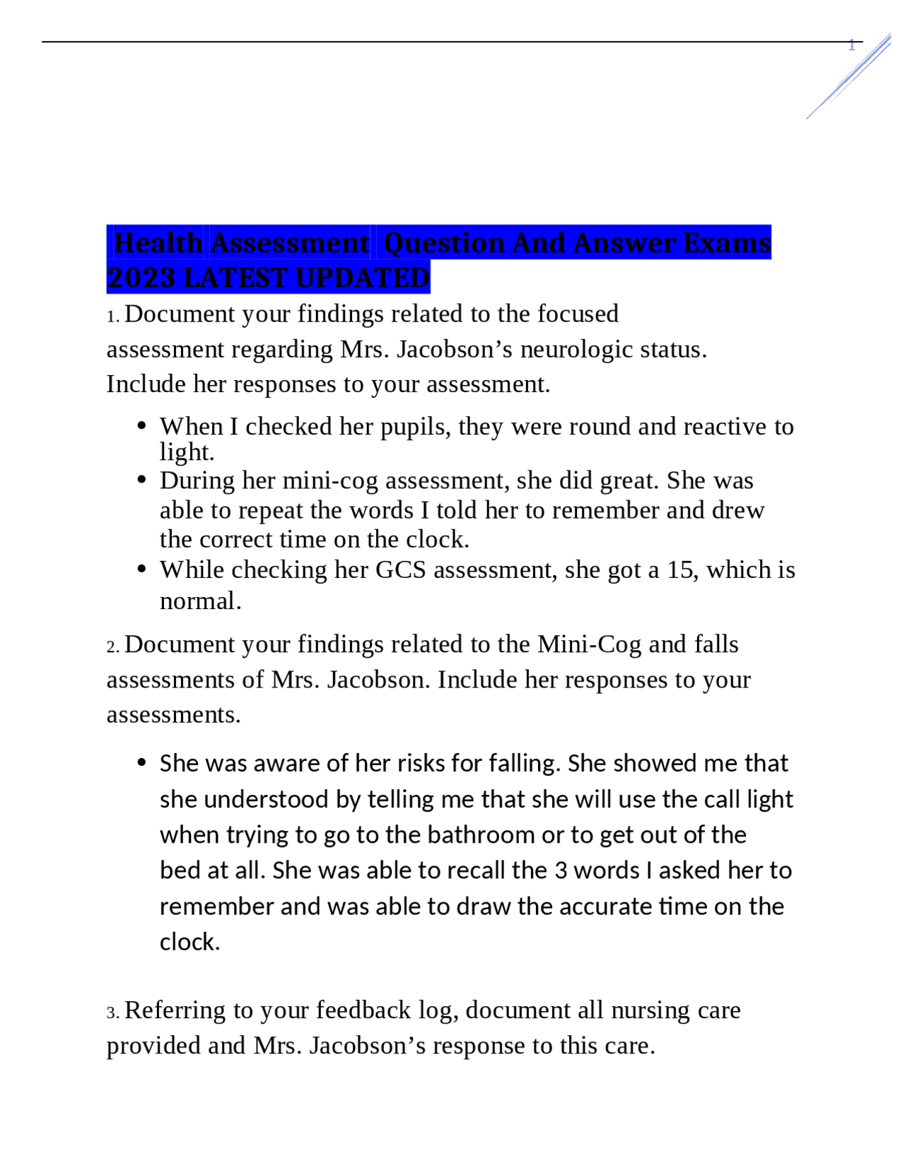 Health Assessment Question And Answer Exams 2023 LATEST UPDATED Exams