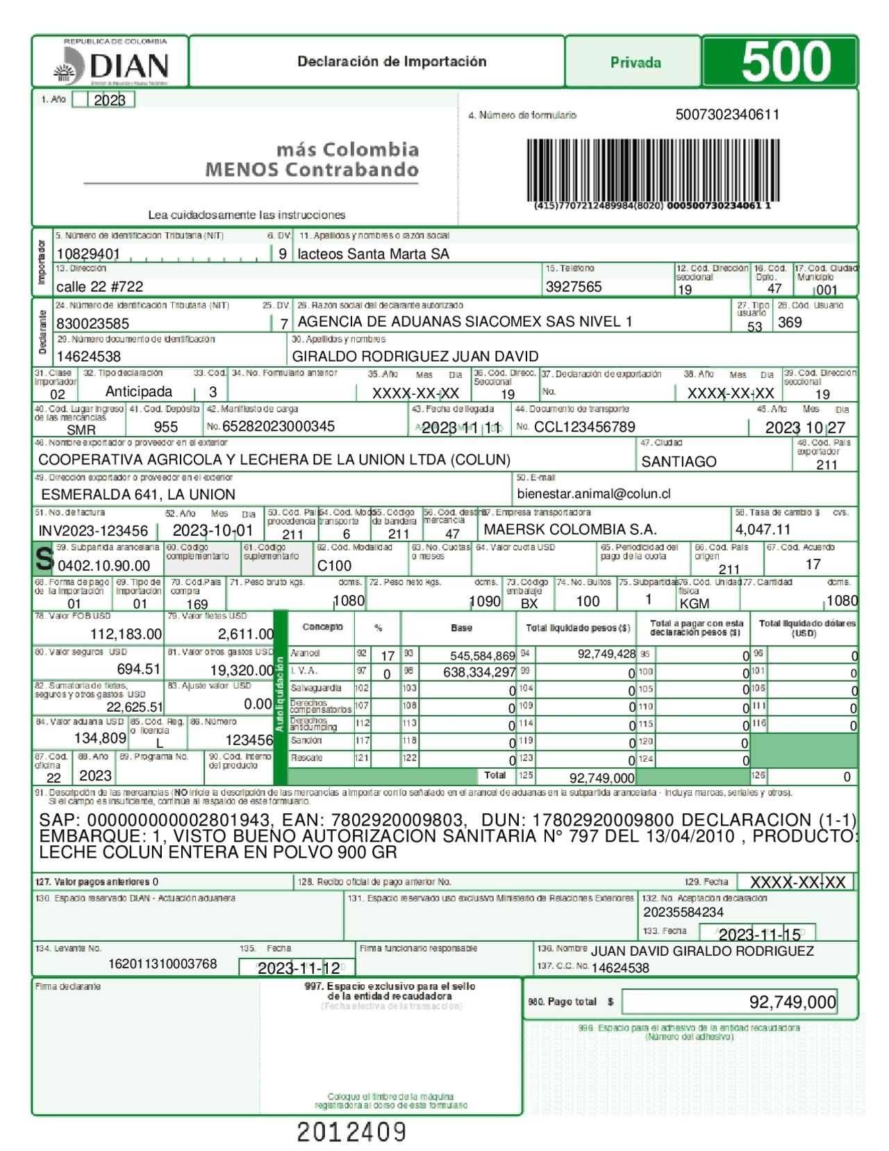 Ejemplo De Declaración De Importación Ejercicios De Logística Docsity