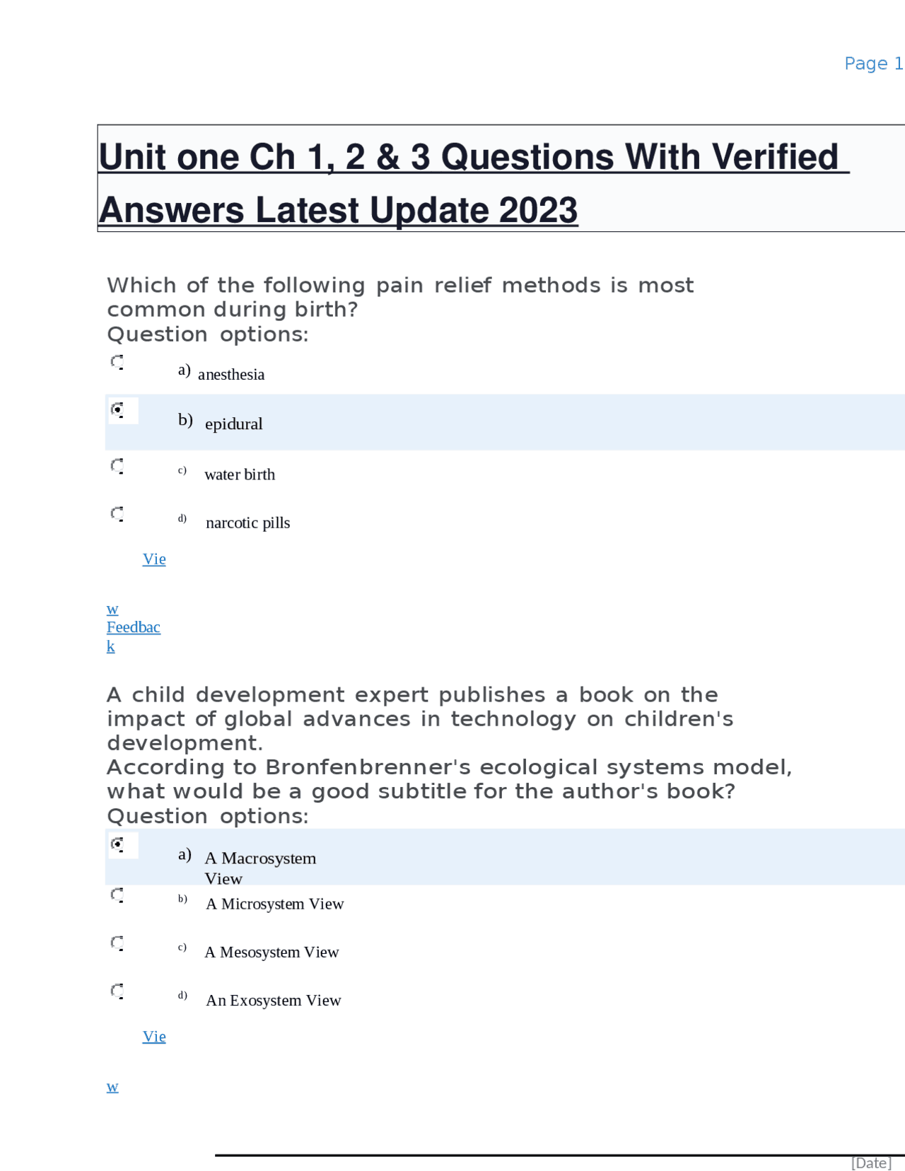 Unit one Ch 1, 2 & 3 Questions With Verified Answers Latest Update 2023 ...