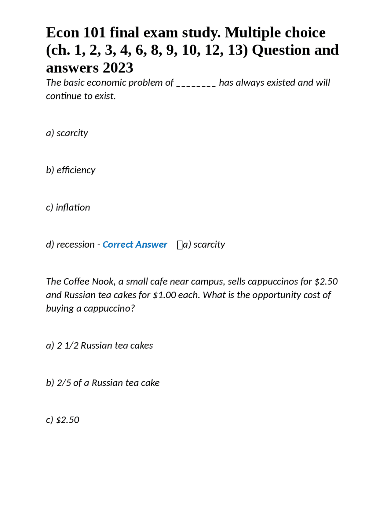 Econ 101 final exam study. Multiple choice (ch. 1, 2, 3, 4, 6, 8, 9, 10 ...