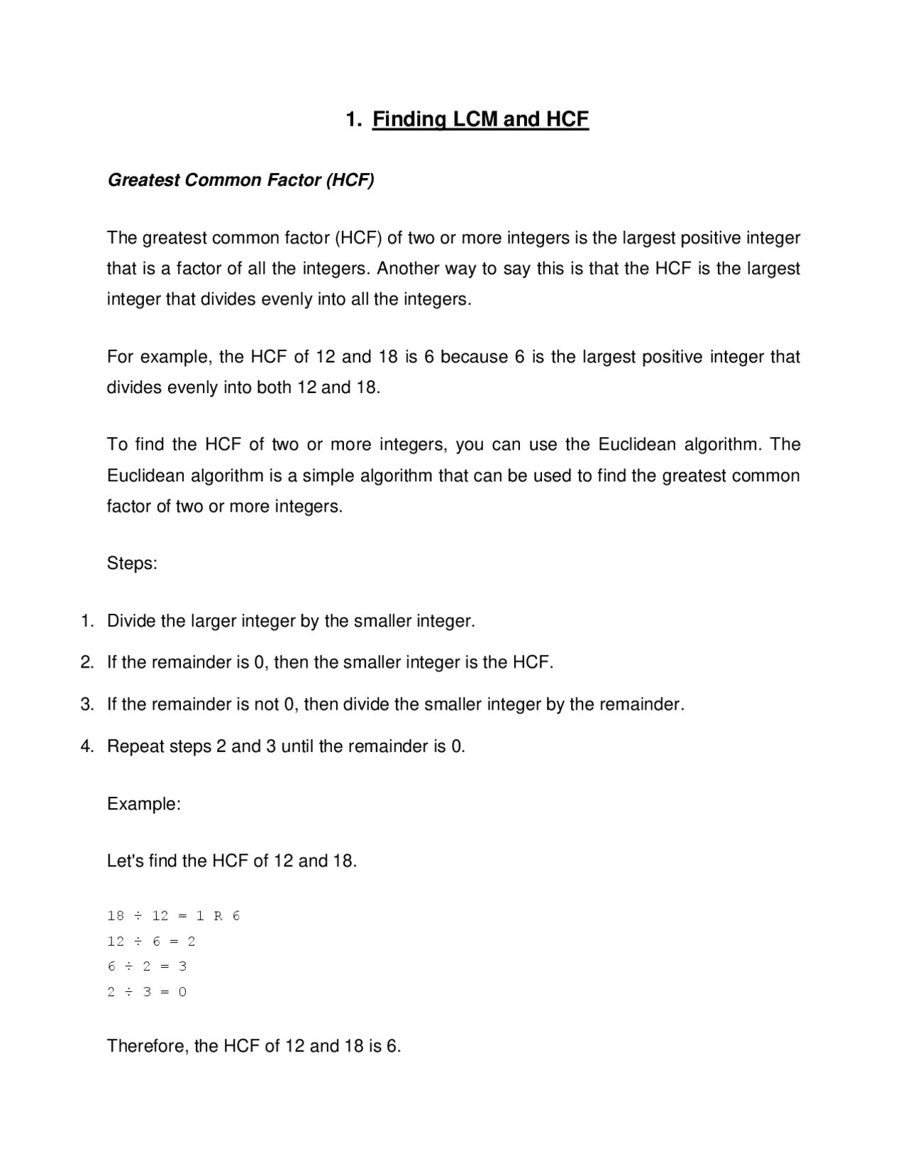 LCM and HCF of two numbers | Exercises Mathematics | Docsity