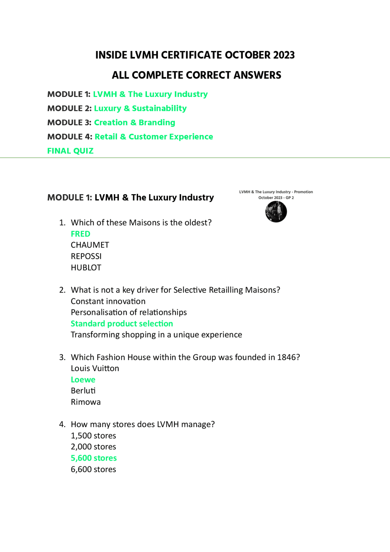 ALL COMPLETE ANSWERS INSIDE LVMH CERTIFICATE OCTOBER 2023 | Prove d ...