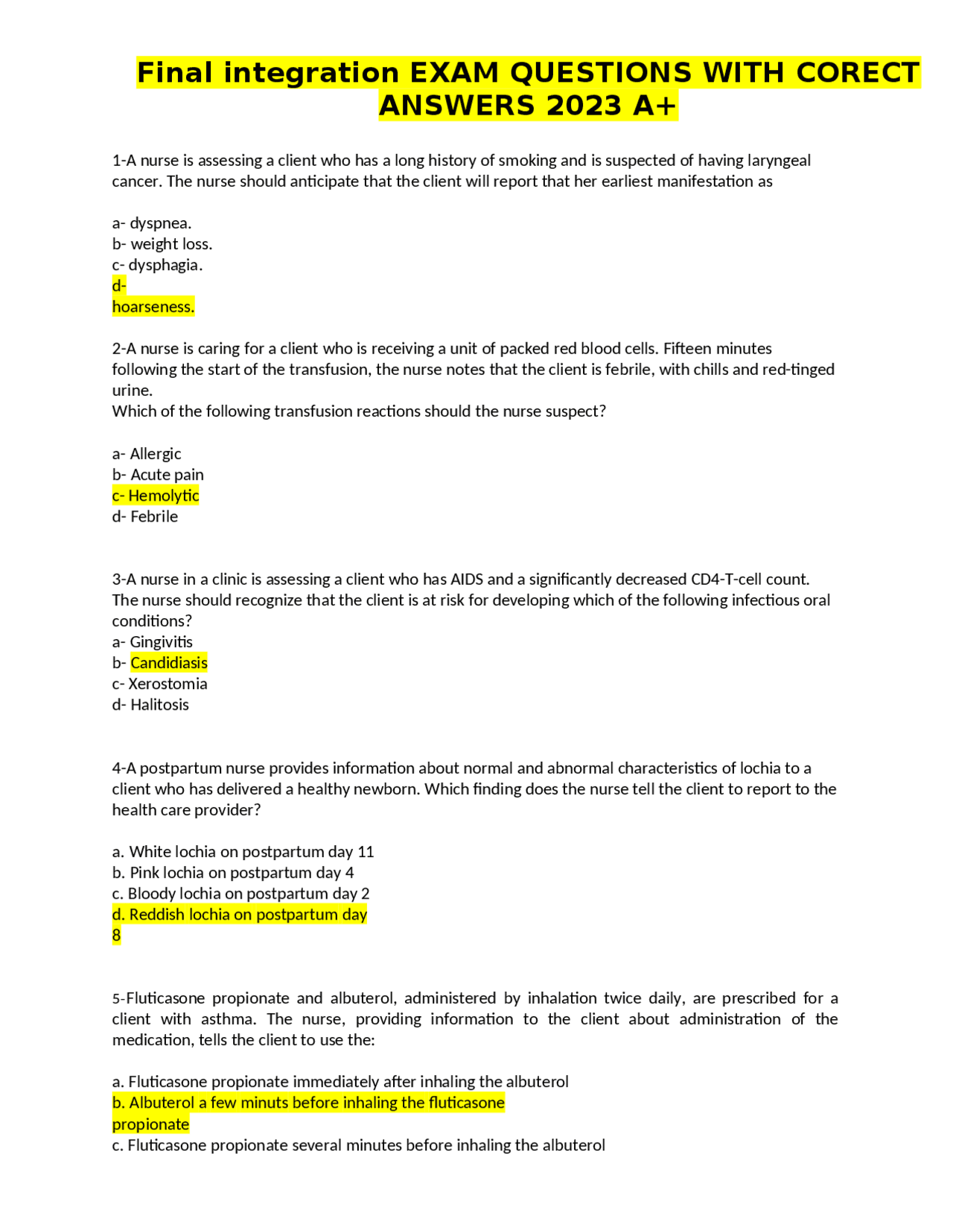 Final integration EXAM QUESTIONS WITH CORECT ANSWERS 2023 A+ | Exams ...