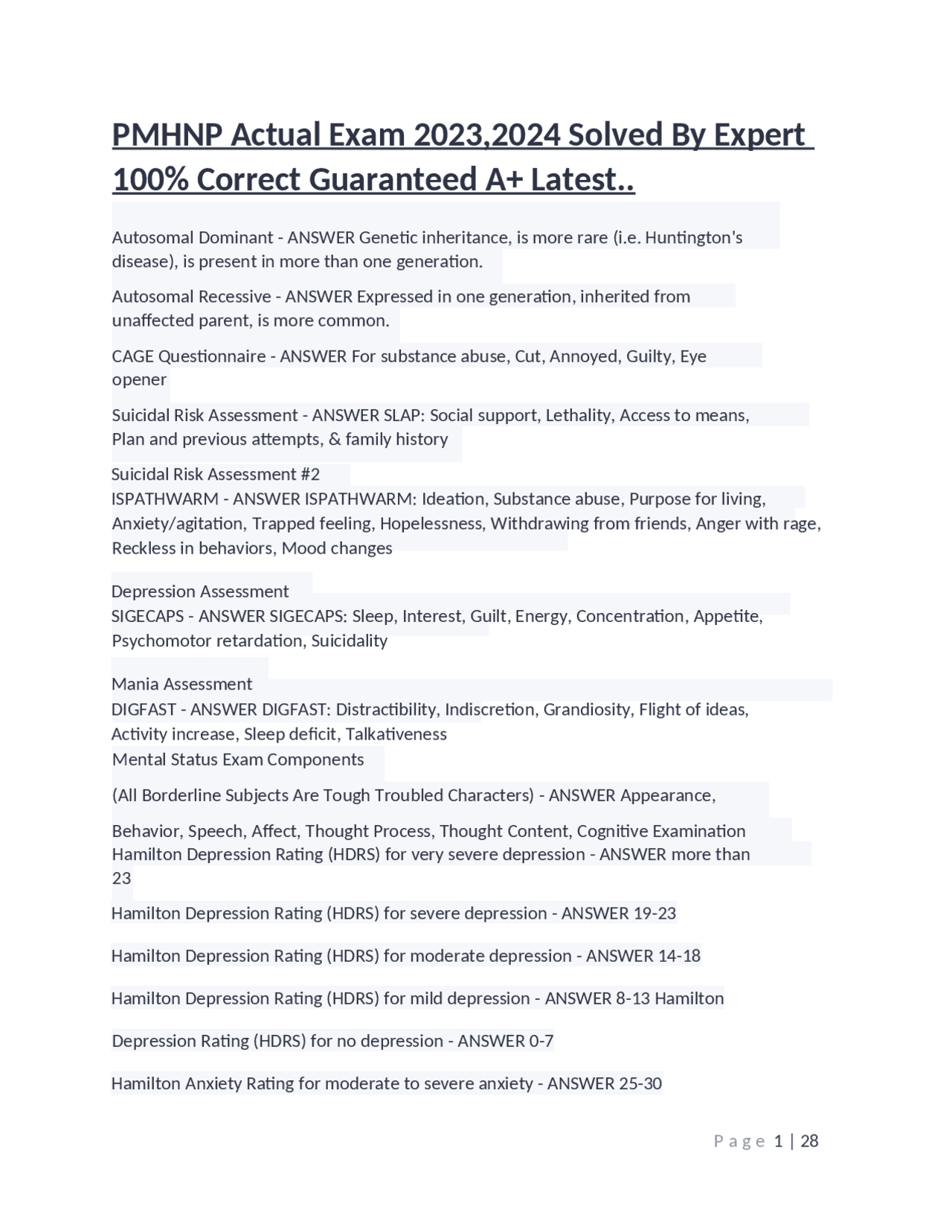 PMHNP Actual Exam 2023,2024 Solved By Expert 100% Correct Guaranteed A+ ...