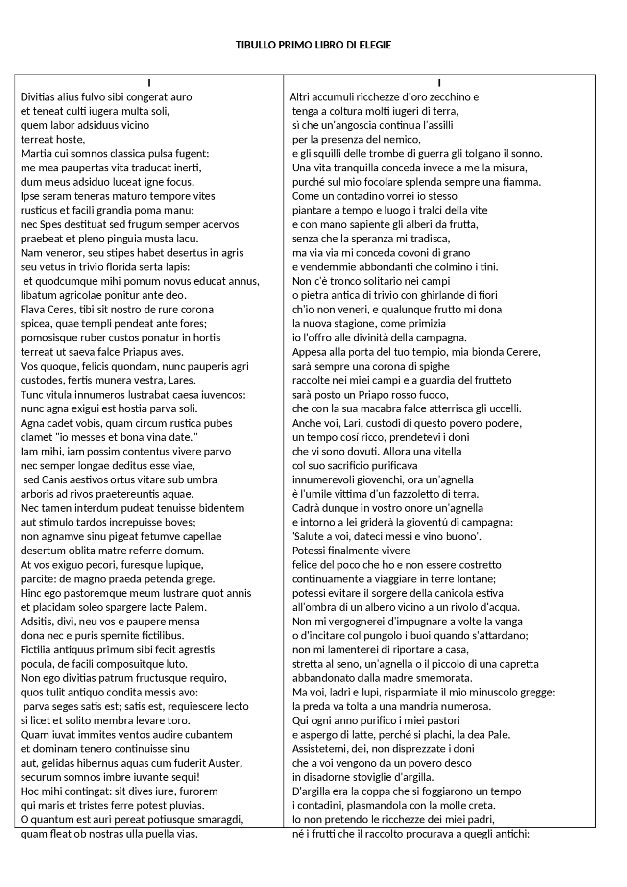 Testo e traduzione I libro elegie di Tibullo Appunti di Letteratura