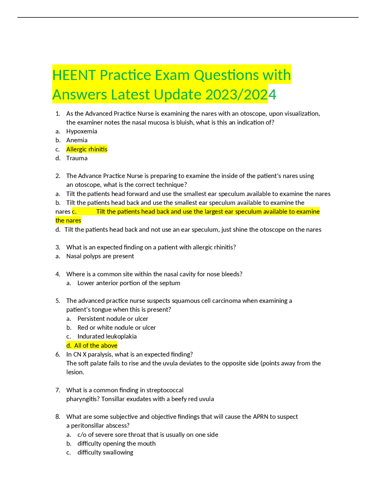 HEENT Practice Exam Questions With Answers Latest Update 2023 2024 heent-practice-exam-questions-with-answers-latest-update-2023-2024
