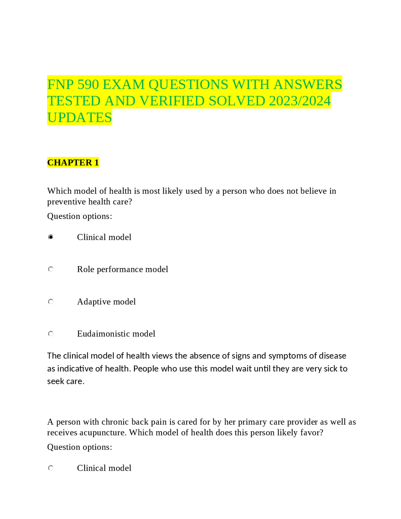 FNP 590 EXAM QUESTIONS WITH ANSWERS TESTED AND VERIFIED SOLVED 2023/ FNP 590 EXAM QUESTIONS WITH ANSWERS TESTED AND VERIFIED SOLVED 2023/