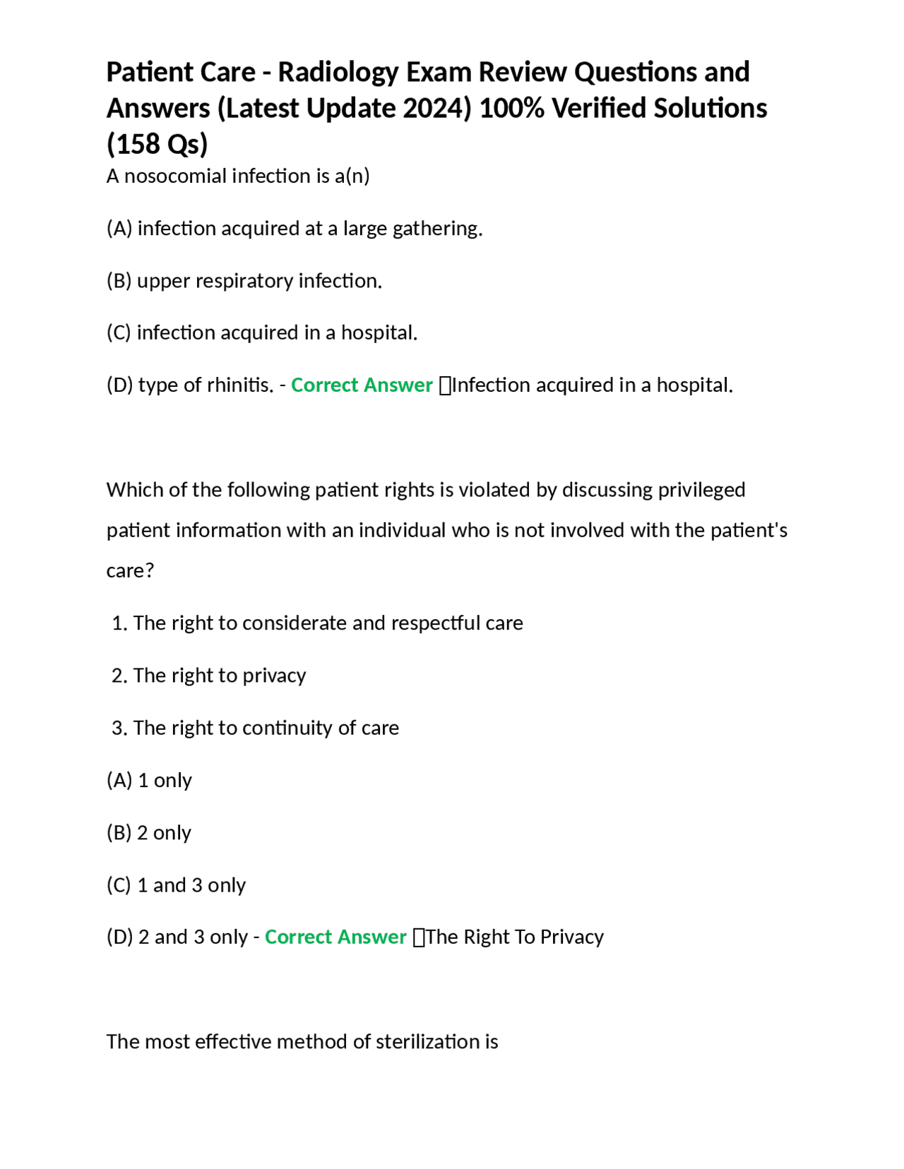 Patient Care Radiology Exam Review Questions and Answers (Latest