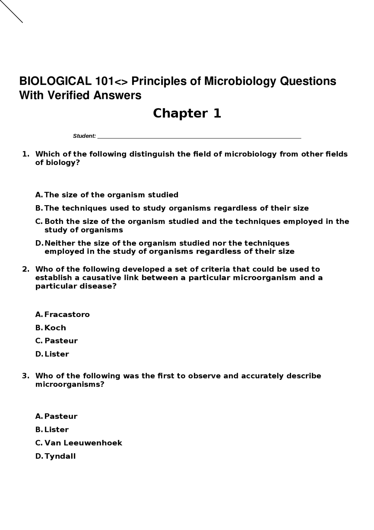 Principles of Microbiology Questions With Verified Answers Chapter 1 ...