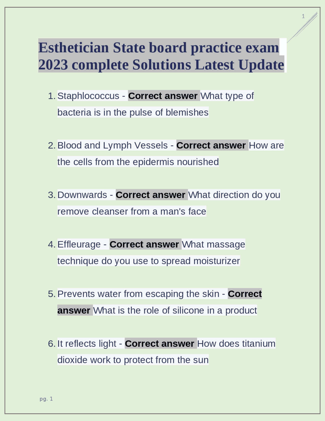 Esthetician State board practice exam 2023 complete Solutions Latest Esthetician State board practice exam 2023 complete Solutions Latest