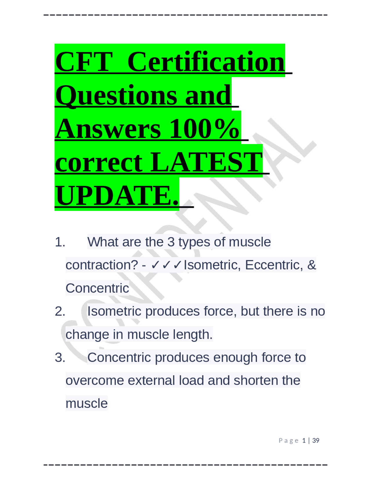 CFT Certification Questions and Answers 100% correct LATEST UPDATE CFT Certification Questions and Answers 100% correct LATEST UPDATE