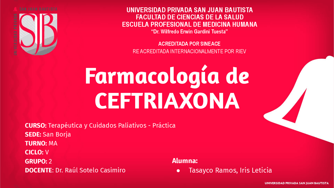 Farmacología de CEFTRIAXONA | Diapositivas de Farmacología | Docsity