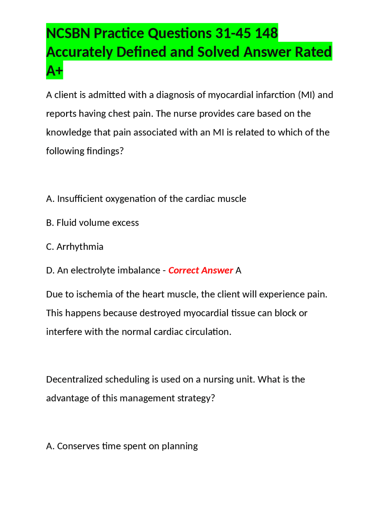NCSBN Practice Questions 31-45 148 Accurately Defined and Solved Answer ...