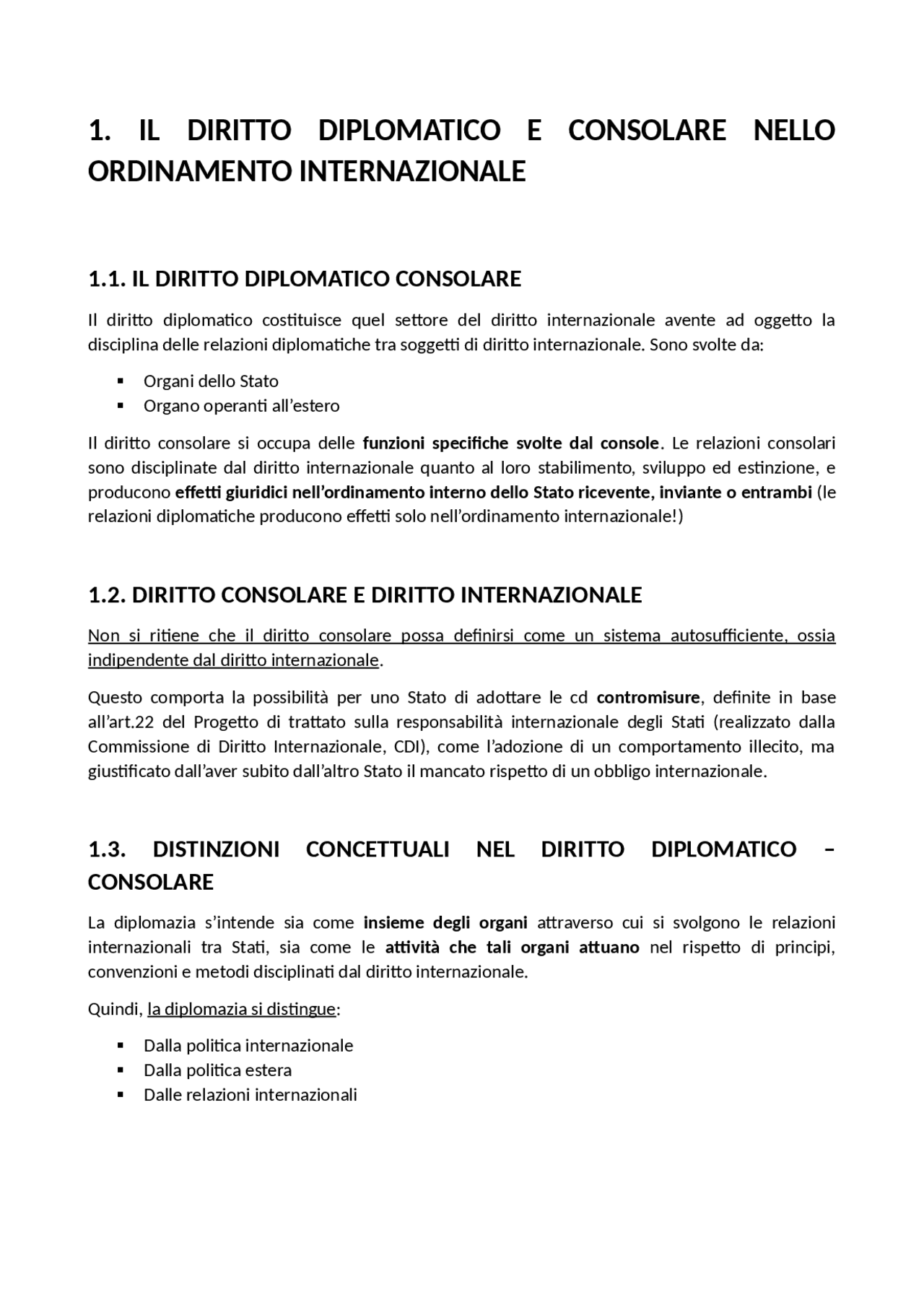 DIRITTO CONSOLARE (INTERNAZIONALE) Appunti di Diritto Internazionale