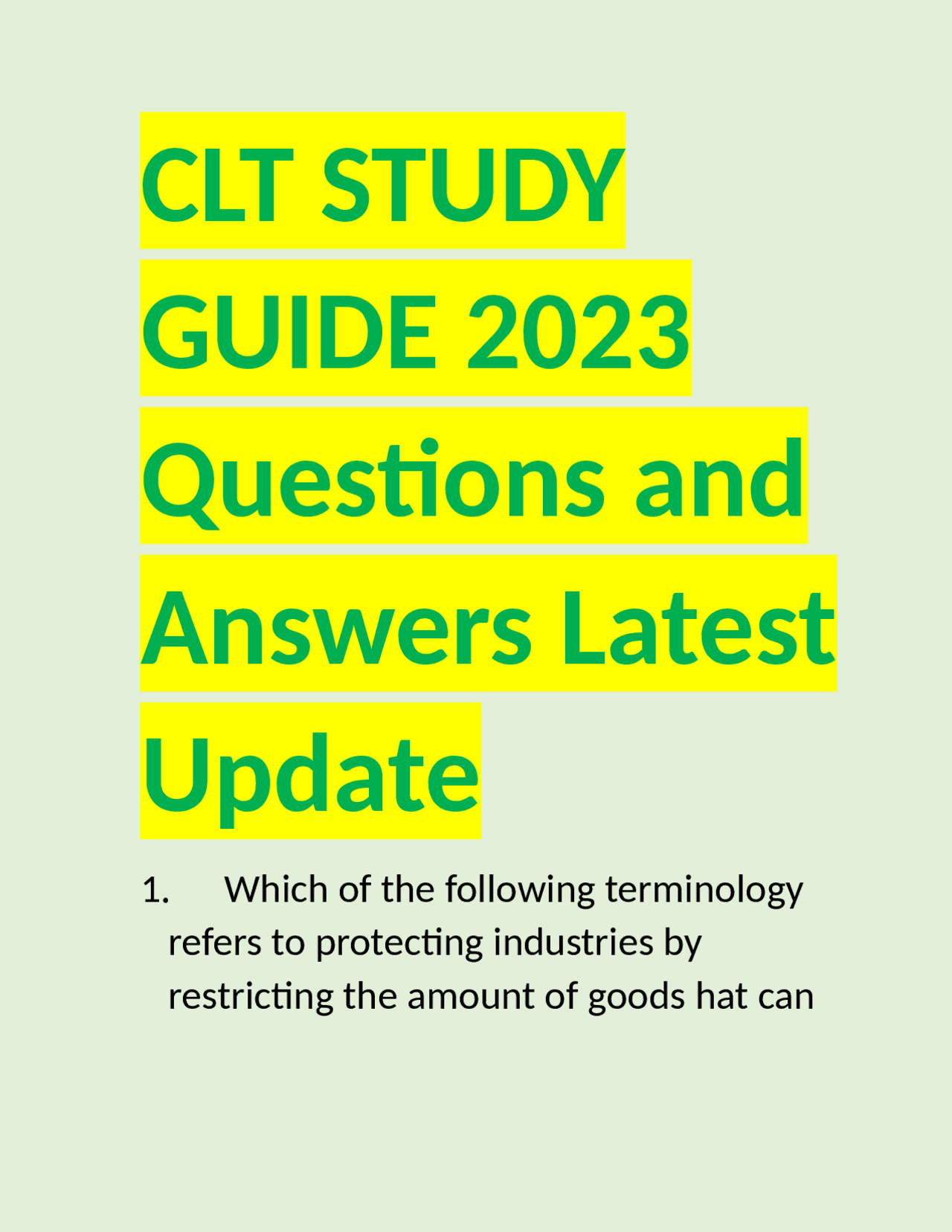 CLT STUDY GUIDE 2023 Questions and Answers Latest Update | Exams ...