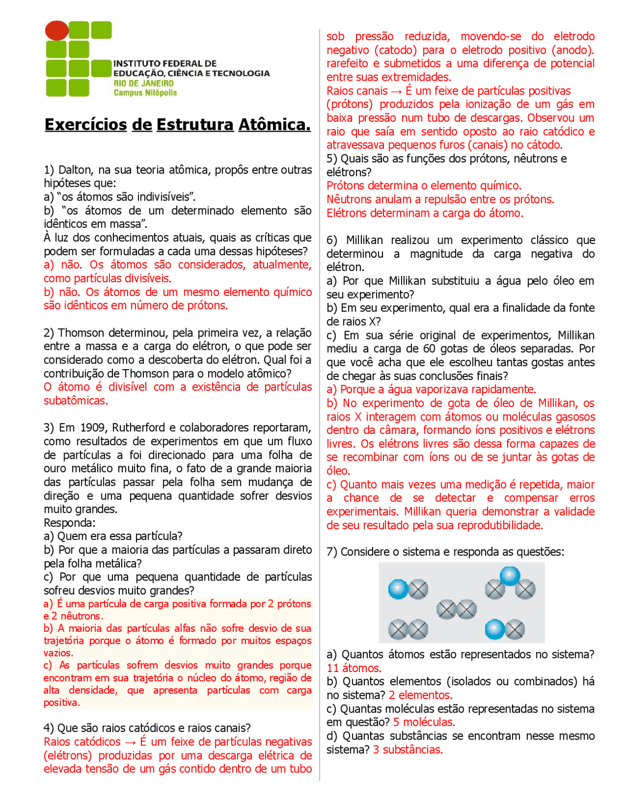 Estrutura Atomica Exercicios Para 9 Ano - BINKEDU