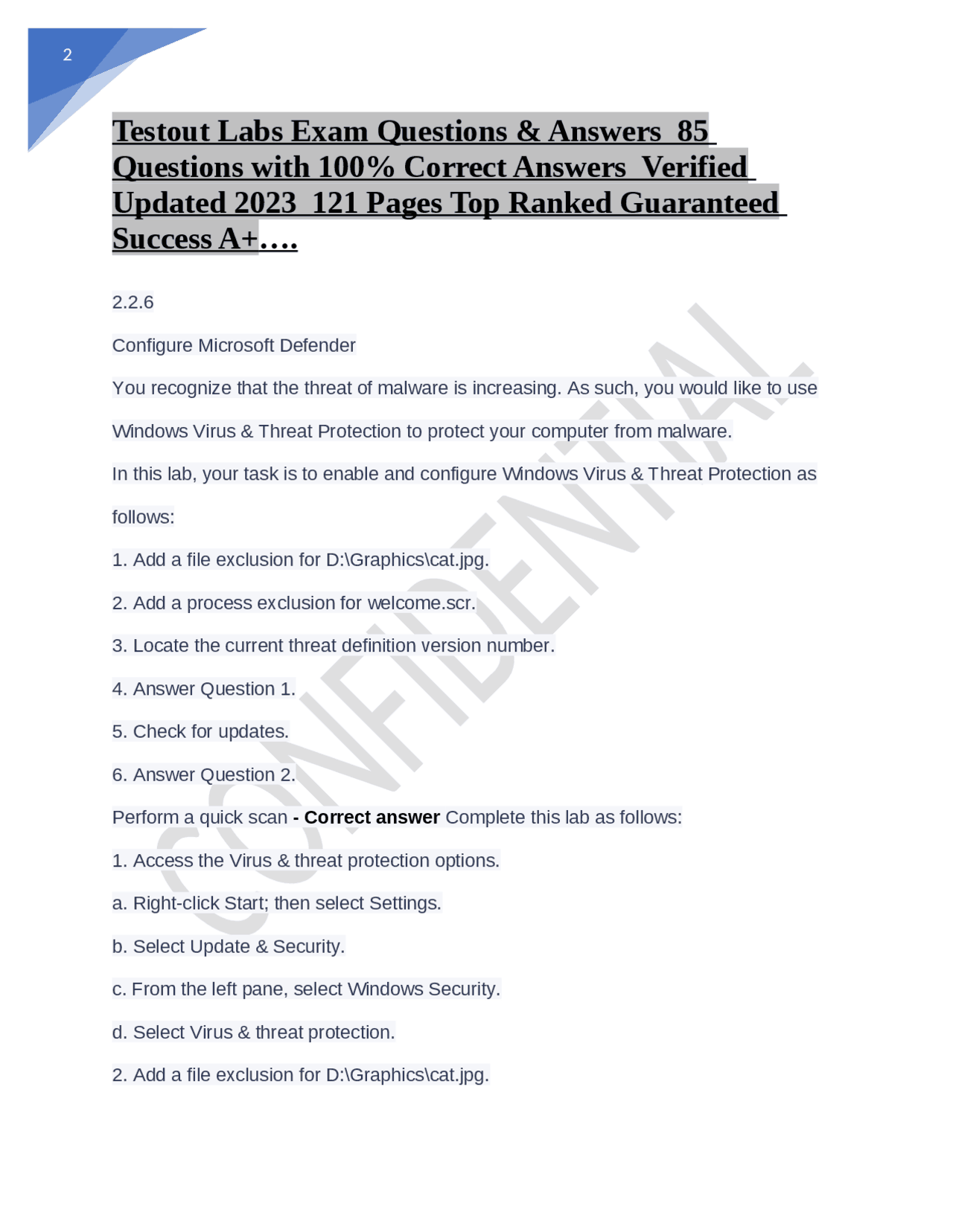 Testout Labs Exam Questions & Answers 85 Questions with 100% Correct ...