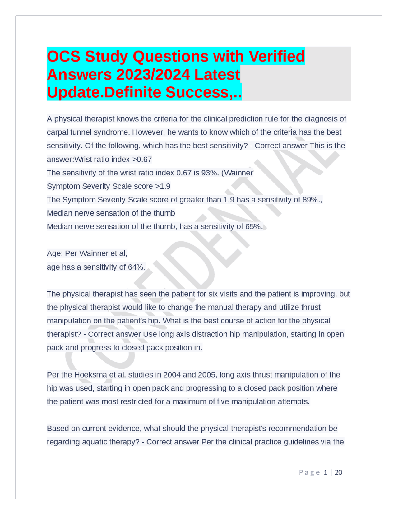 OCS Study Questions with Verified Answers 2023/2024 Latest Update.Definite Success. Exams