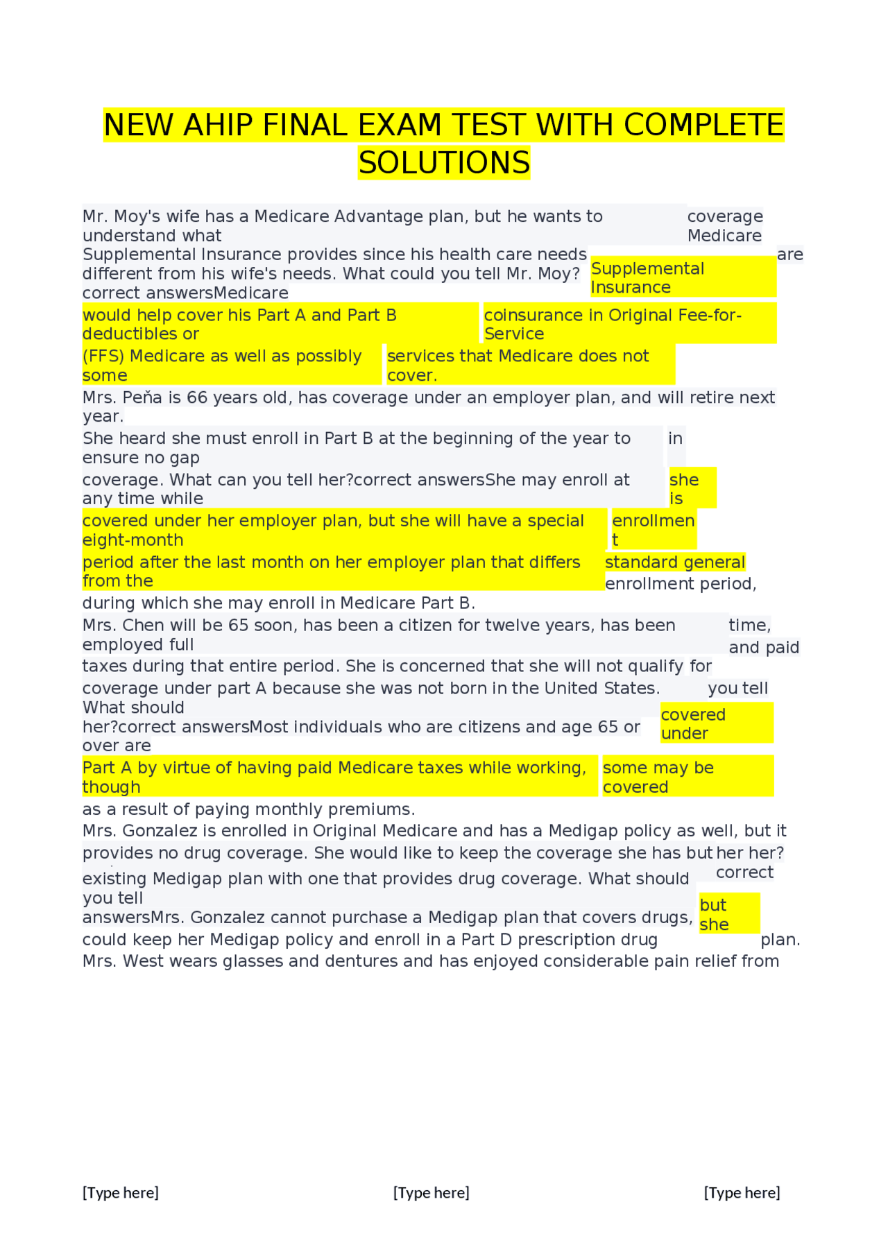 AHIP Final Exam Test with Solutions | Exams Nursing | Docsity