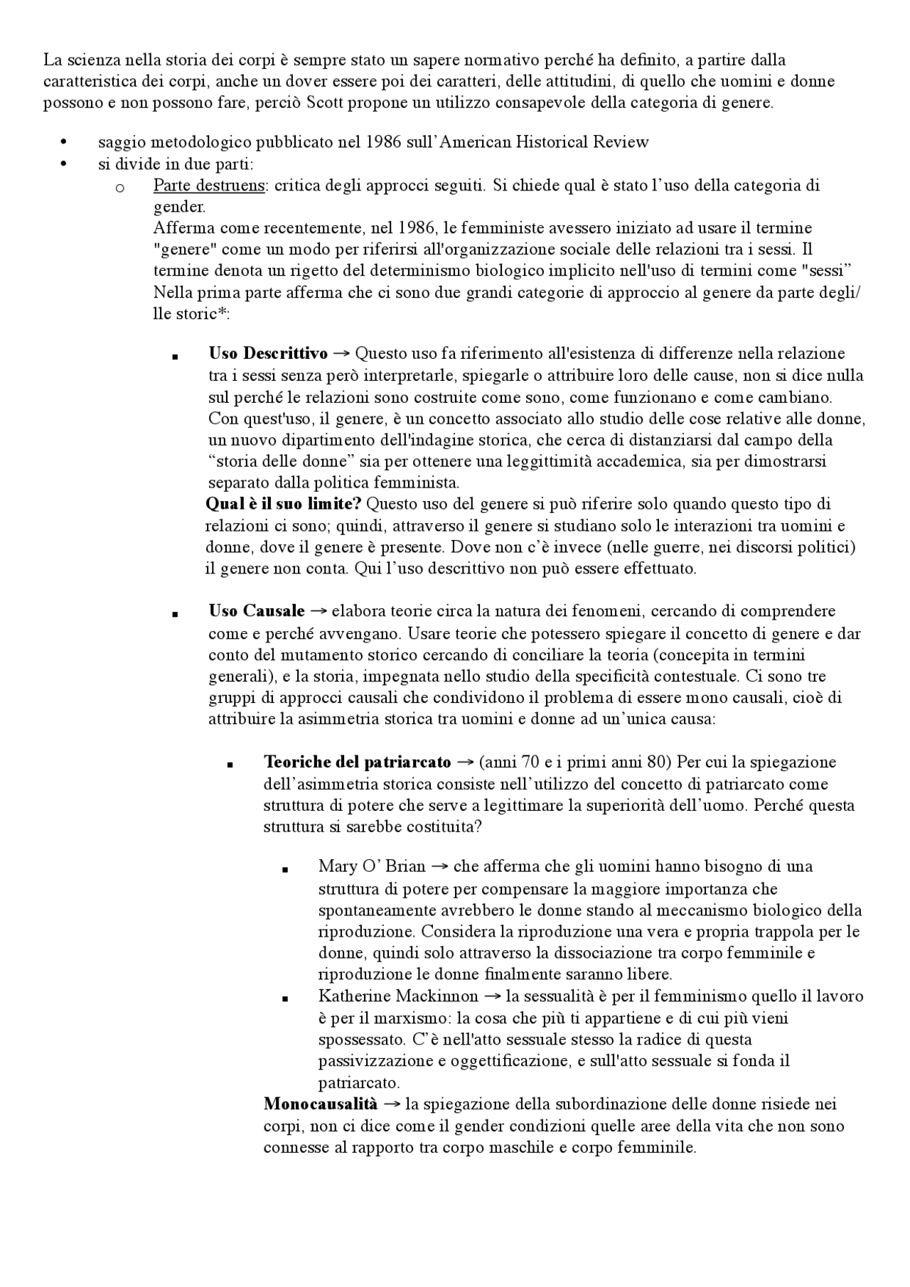 Riassunto dettagliato ed esaustivo del saggio di Joan Scott, per Gender History Magistrale