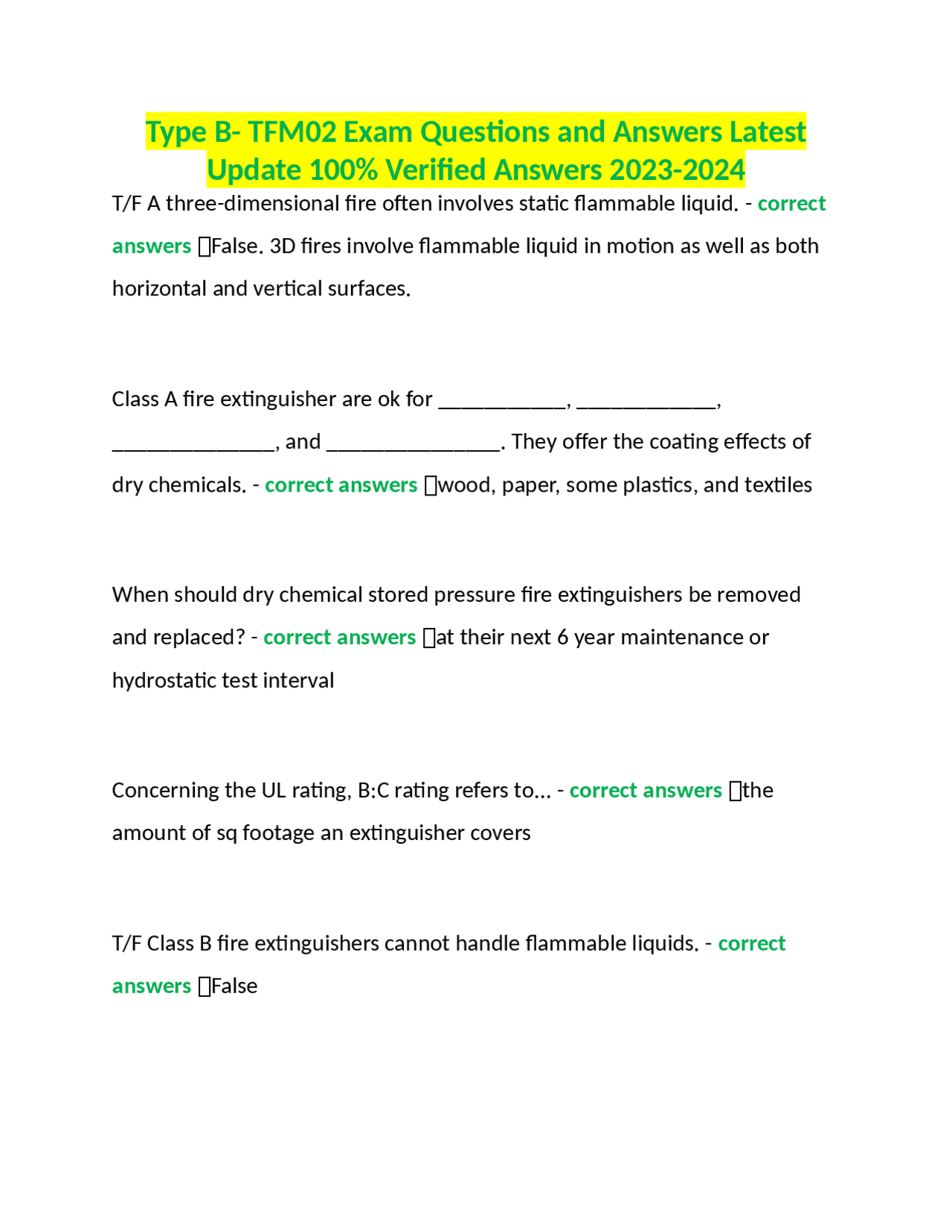 Fire Extinguisher Exam Questions and Answers Exams Botany and