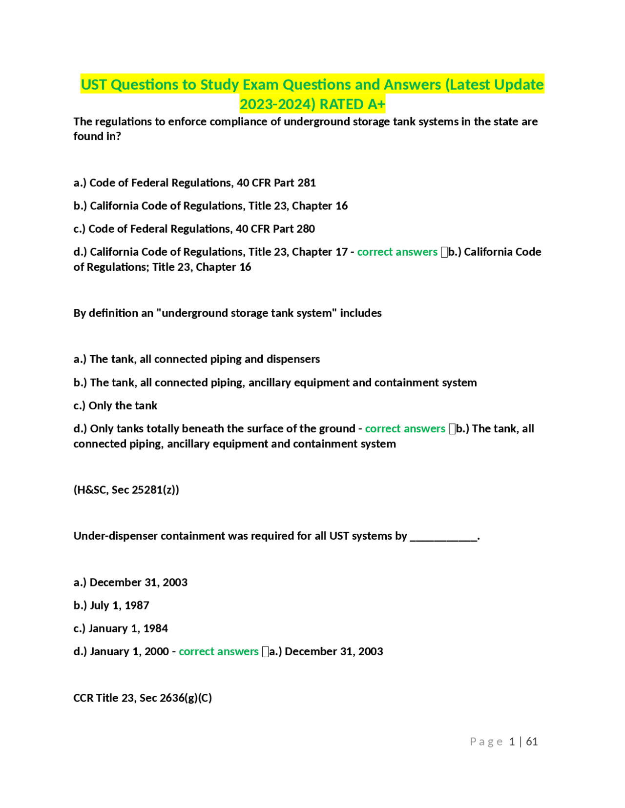 UST Questions to Study Exam Questions and Answers (Latest Update 2023 ...