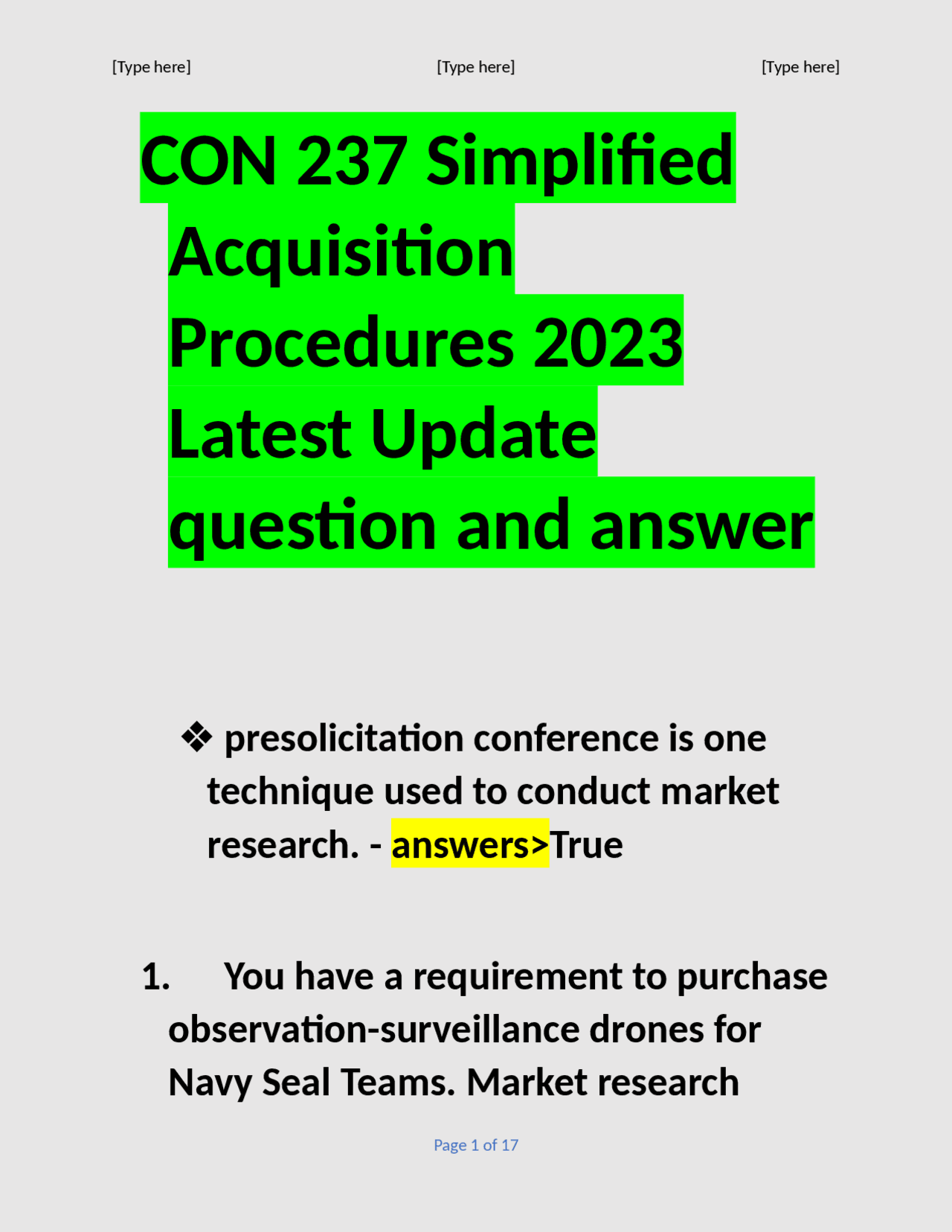 CON 237 Simplified Acquisition Procedures 2023 Latest Update question