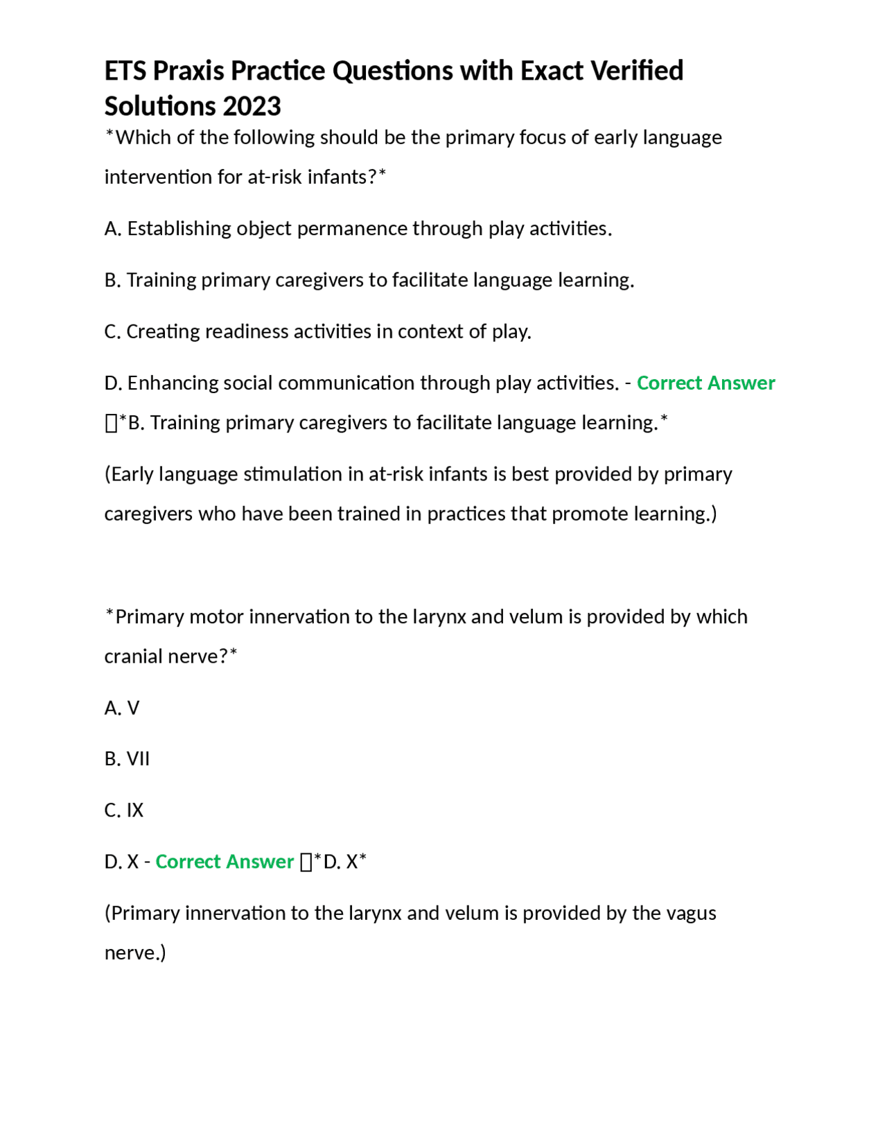 ETS Praxis Practice Questions with Exact Verified Solutions 2023 ...