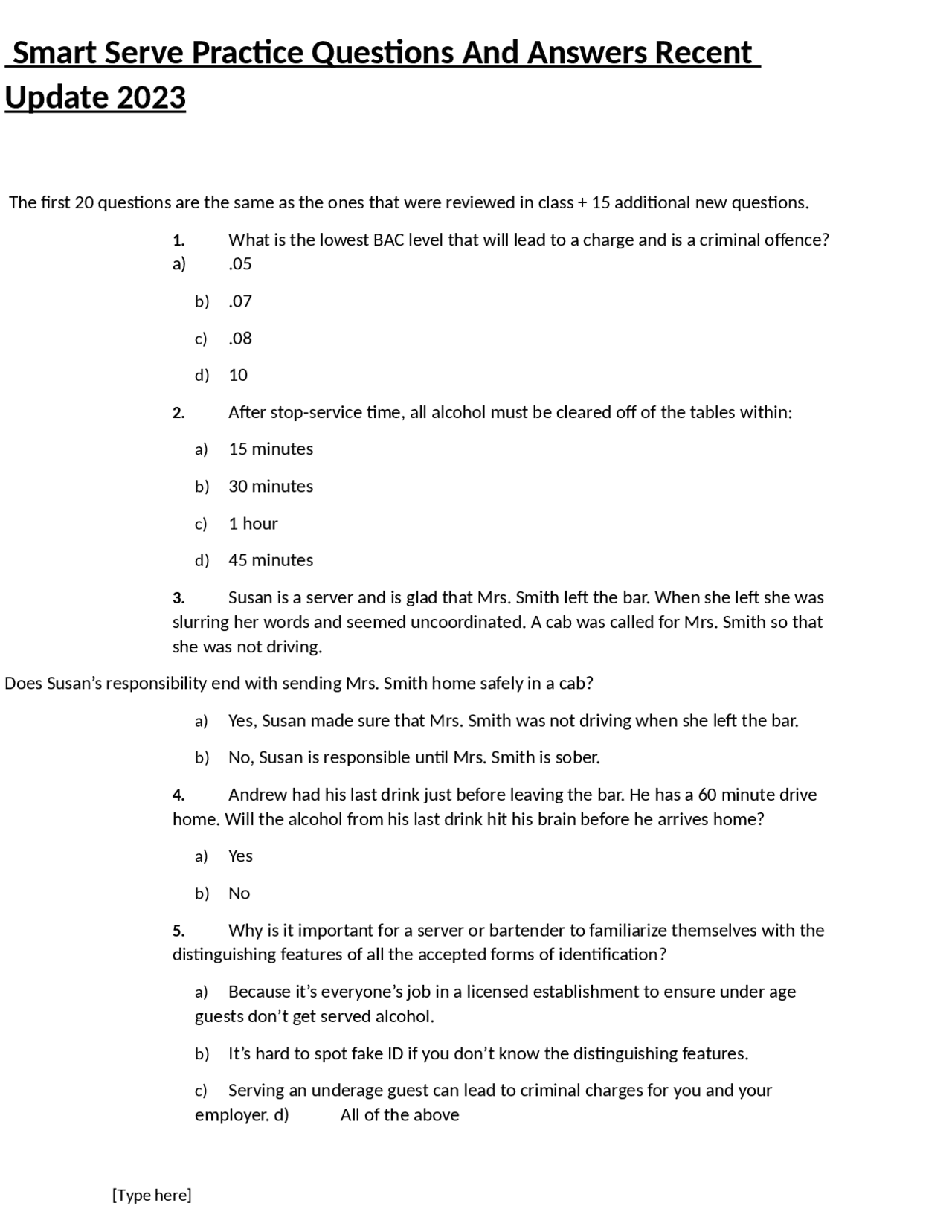 Smart Serve Practice Questions And Answers Recent Update 2023