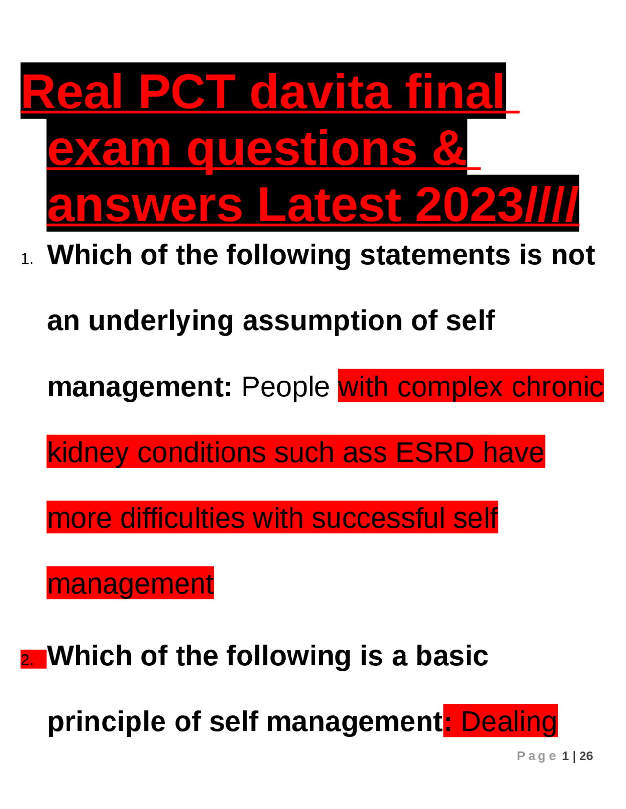 Real PCT davita final exam questions & answers Latest 2023//// Exams