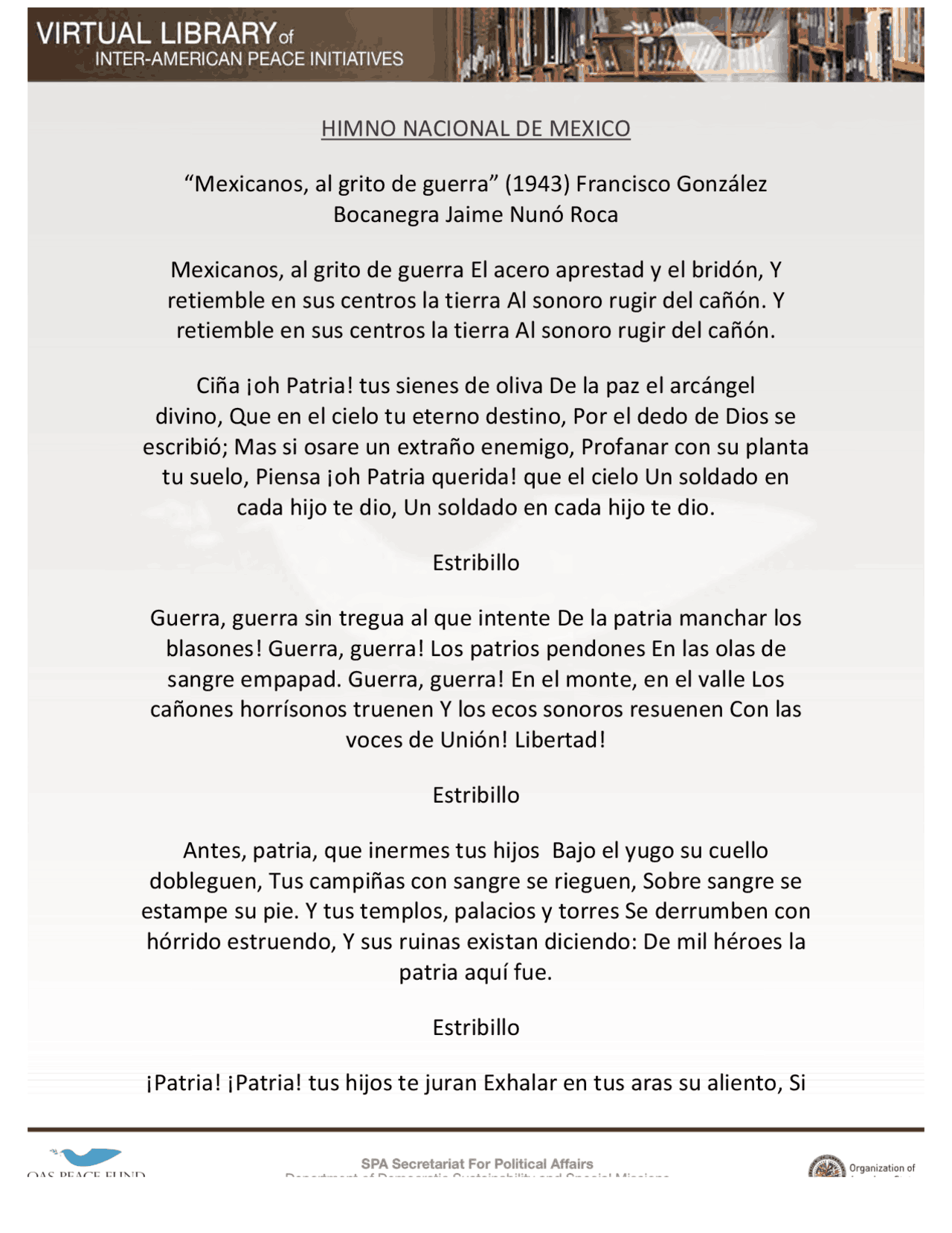 Himno nacional mexicano Transcripciones de Historia Docsity