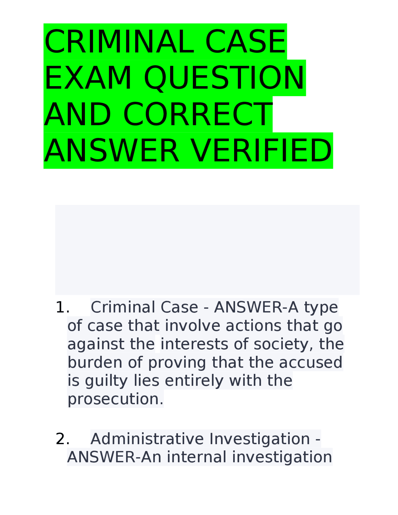 CRIMINAL CASE EXAM QUESTION AND CORRECT ANSWER VERIFIED | Exams ...
