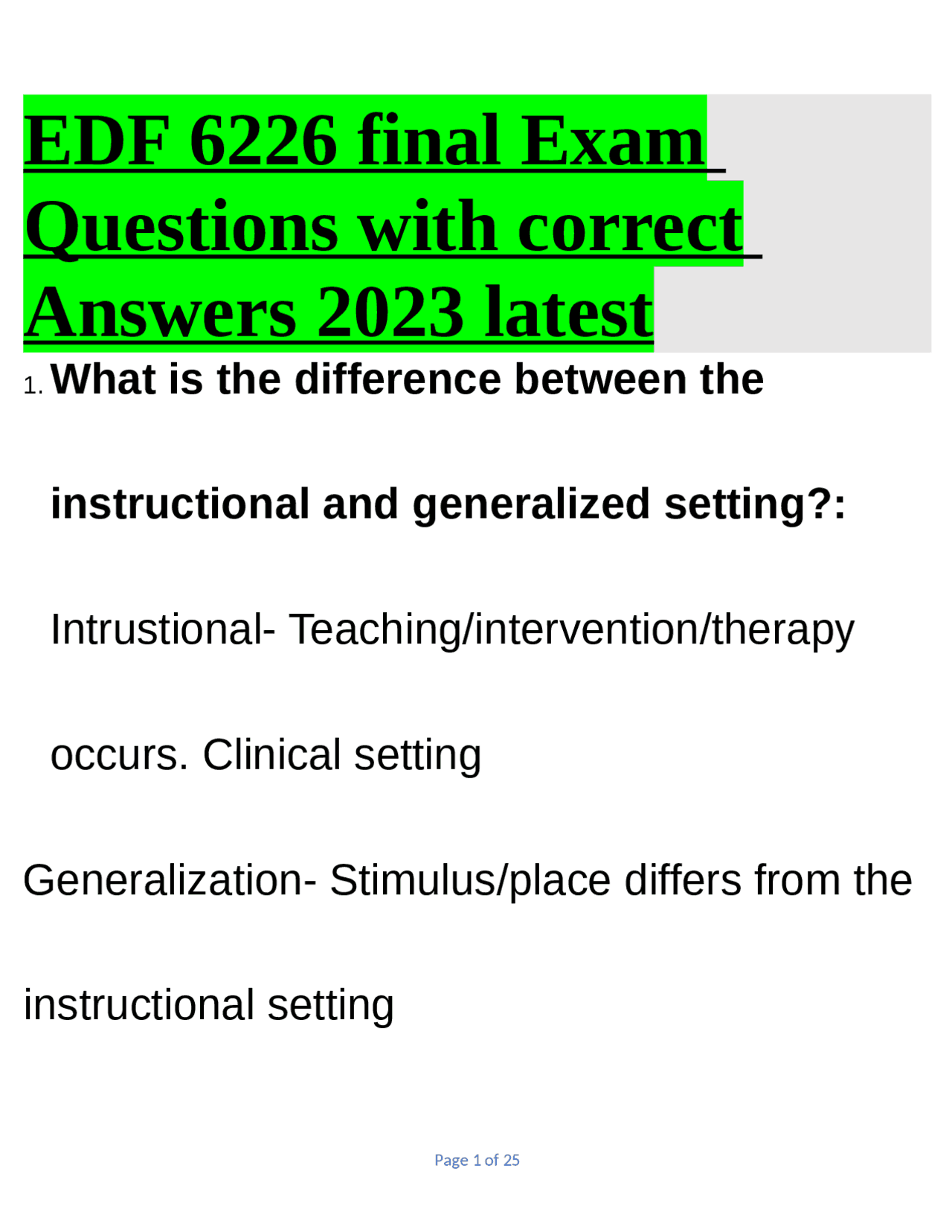 EDF 6226 final Exam Questions with correct Answers 2023 latest | Exams ...