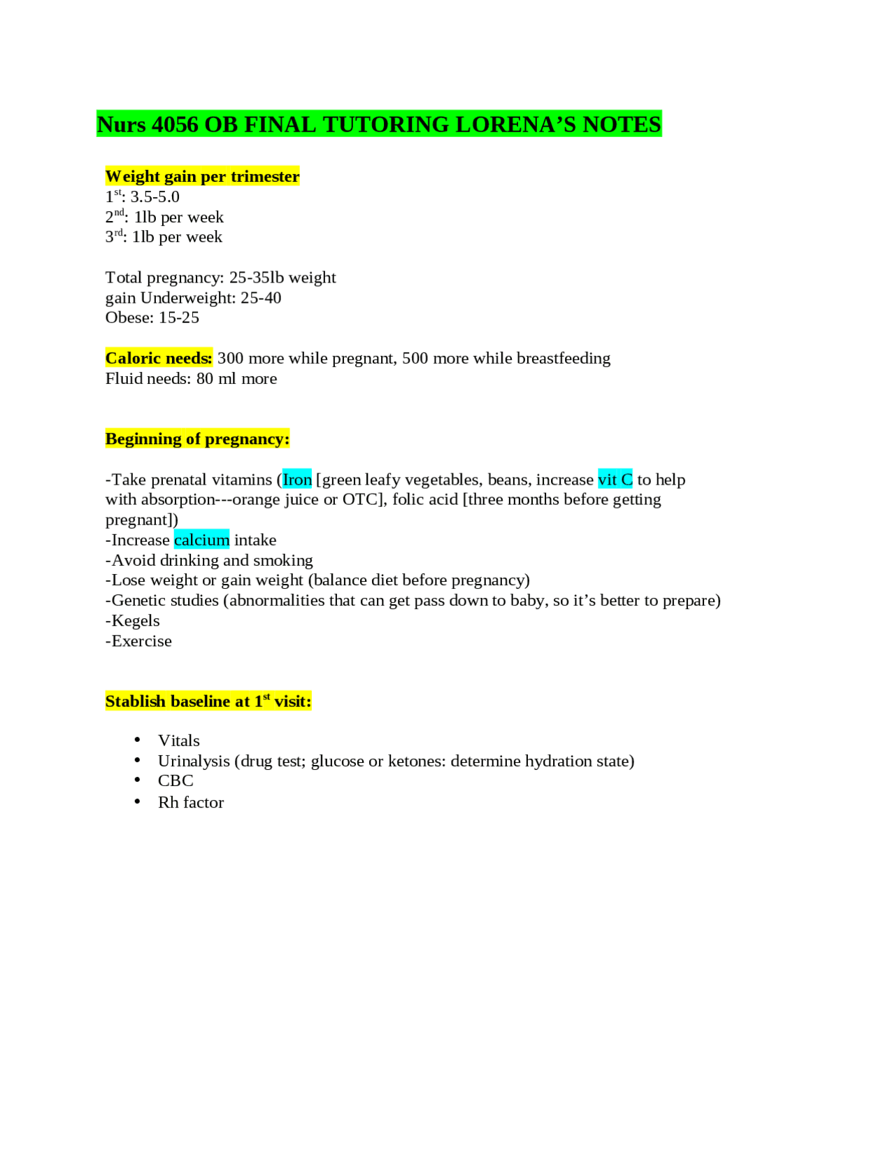 Ob Notes.pdf Nursing OB Final Tutoring Notes | Exams Obstetrics | Docsity