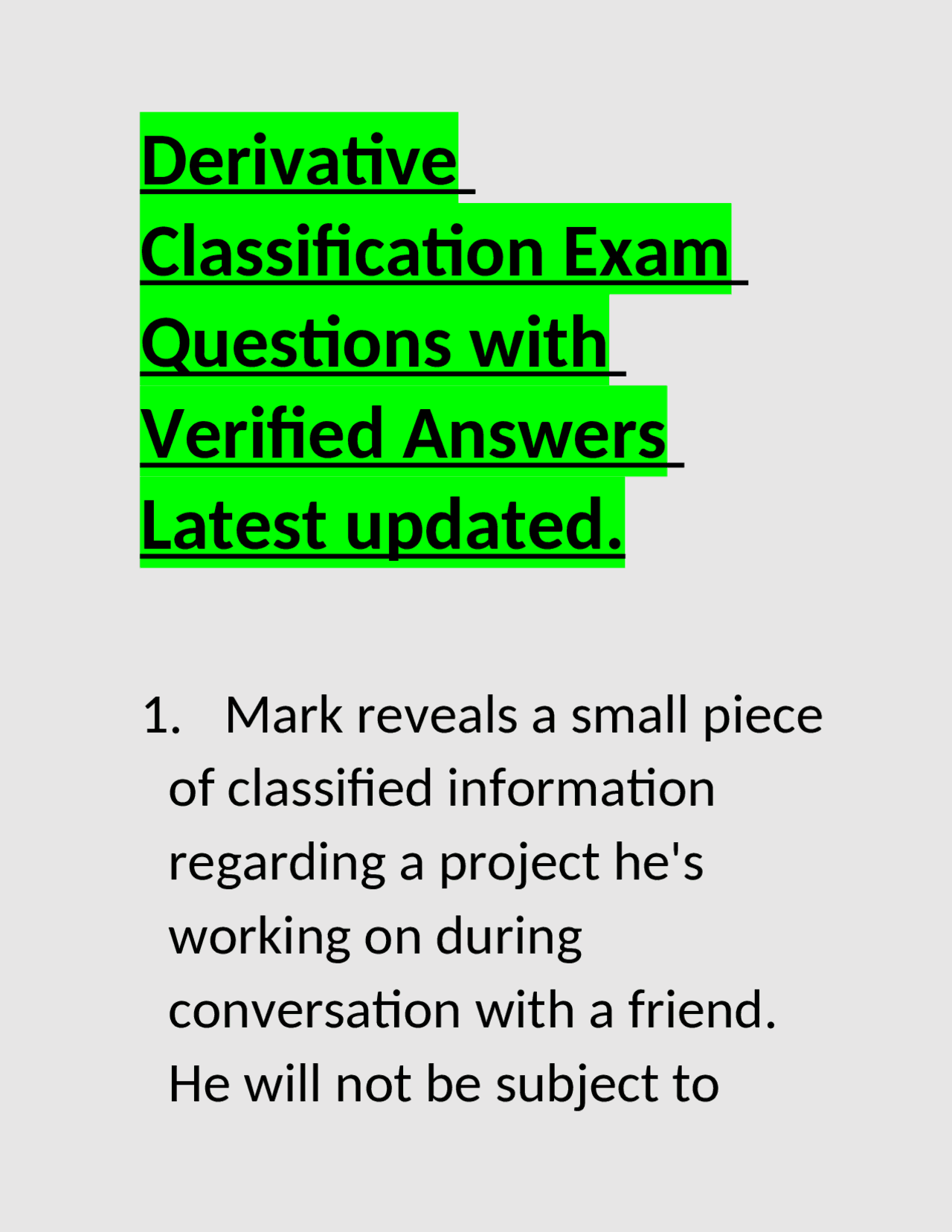 Derivative classification test answers solution derivative