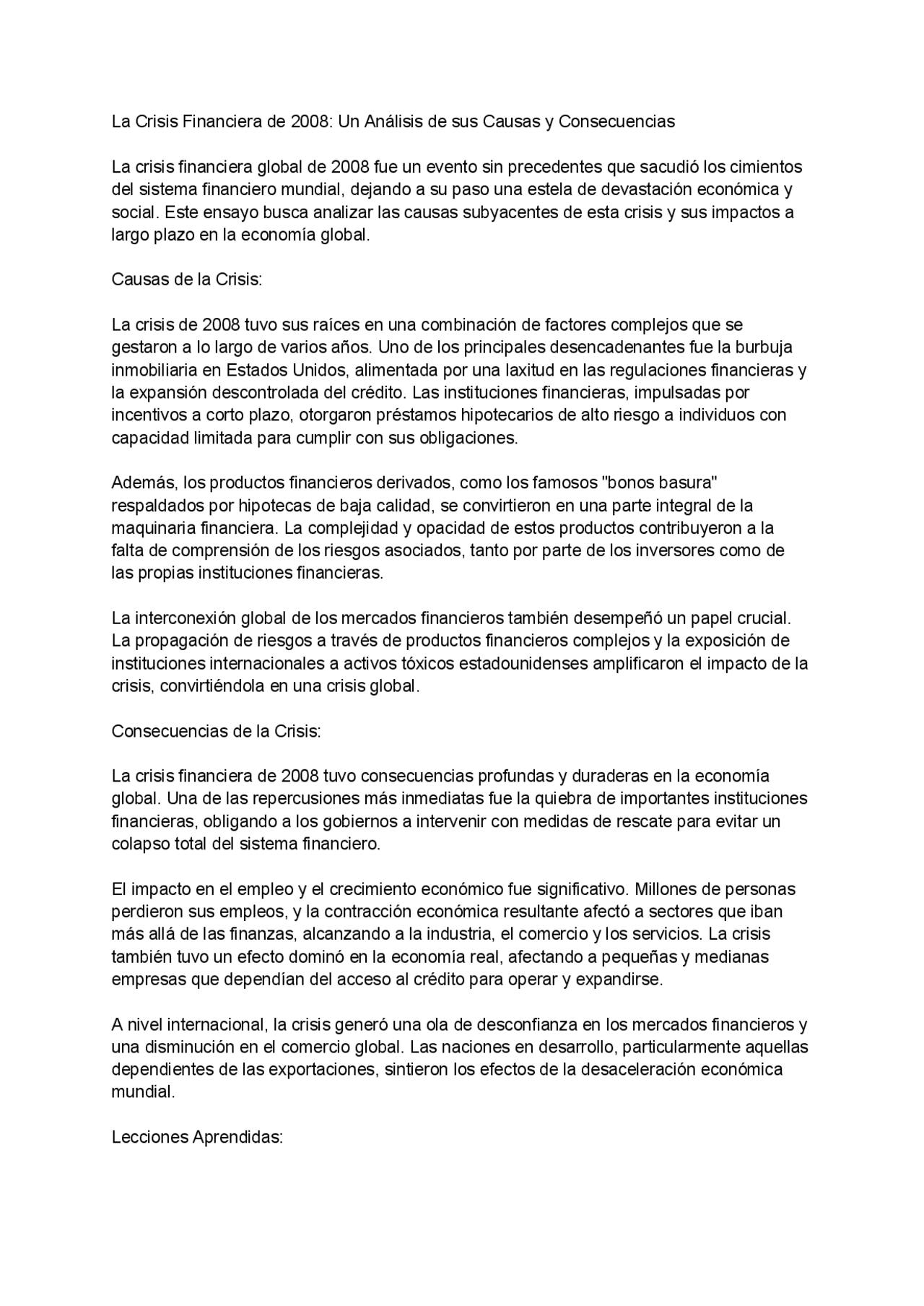 Resumen Crisis del 2008 | Esquemas y mapas conceptuales de Economía ...
