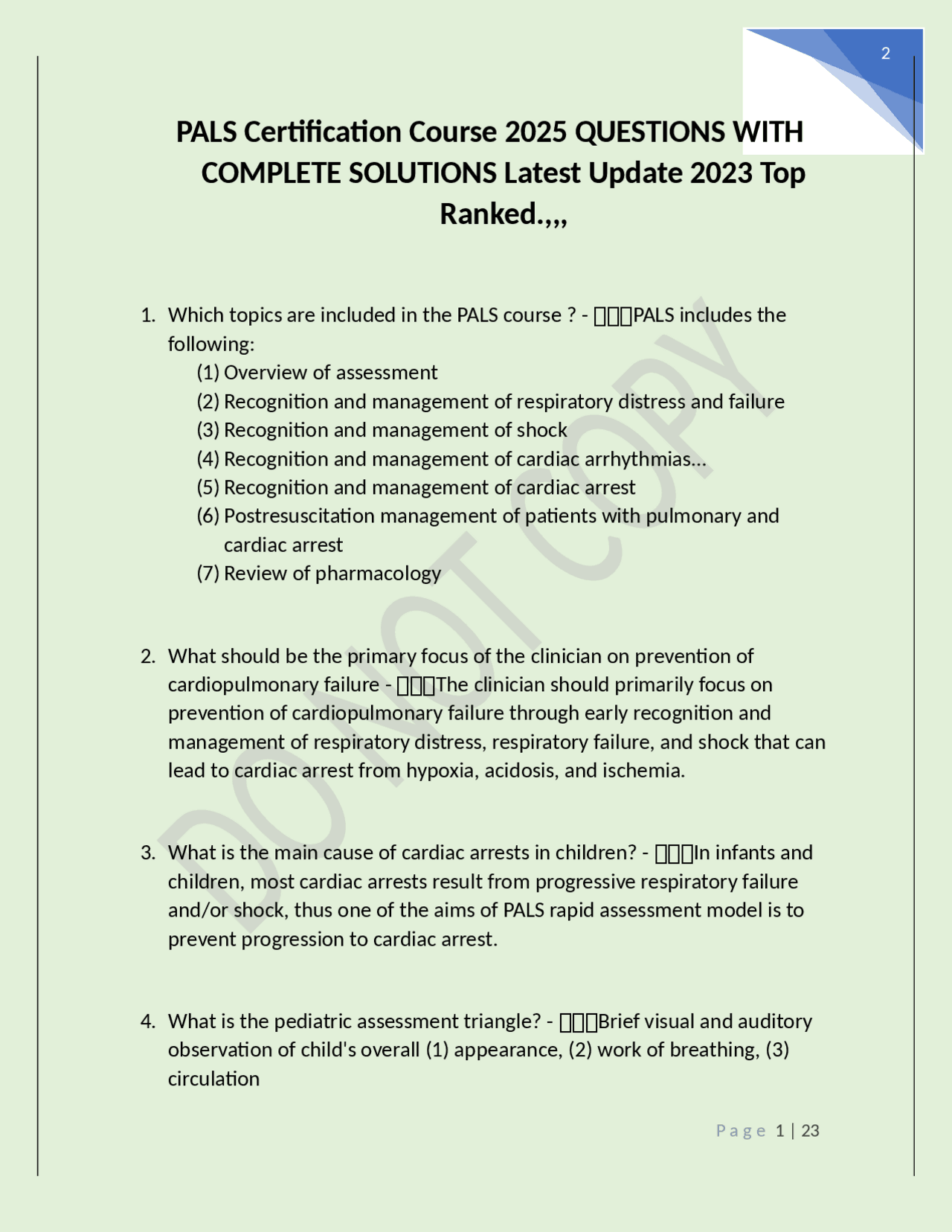 Pals Certification Course 2025 Questions With Complete Solutions Latest Update 2023 2024 Pals Certification Course 2025 Questions With Complete Solutions Latest Update 2023 2024