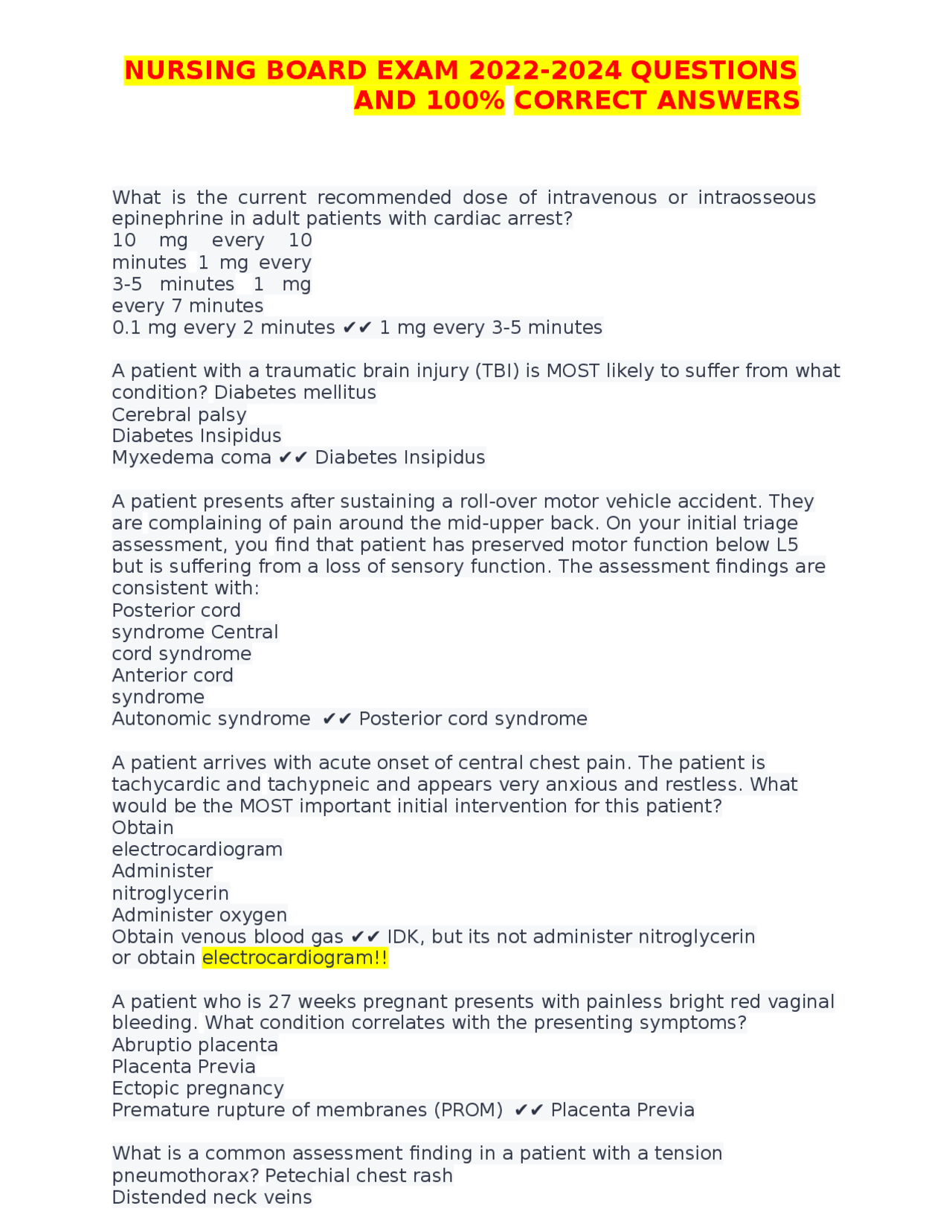 NURSING BOARD EXAM 2022-2024 QUESTIONS AND 100% CORRECT ANSWERS | Exams ...