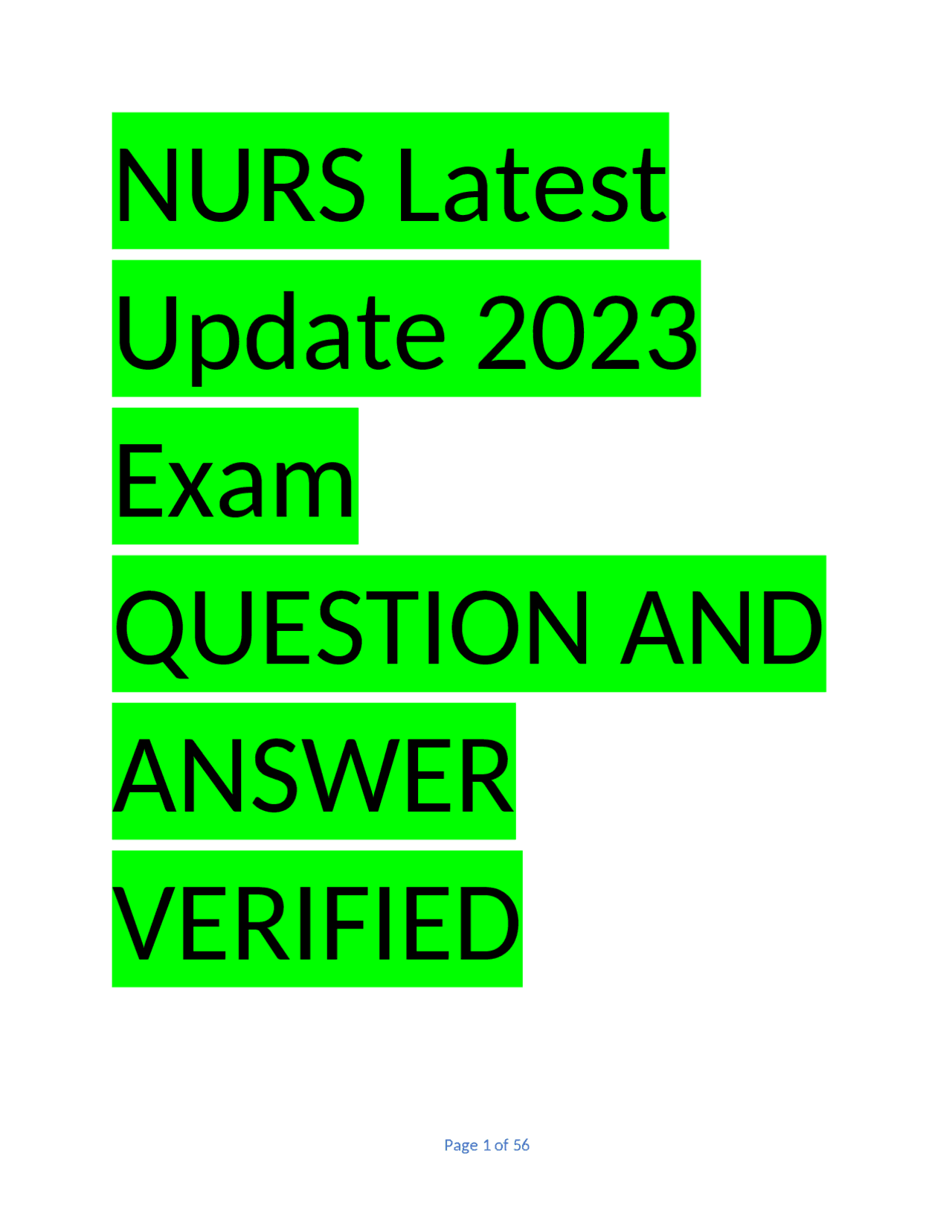 NURS Latest Update 2023 Exam Question and Answer Verified | Exams ...