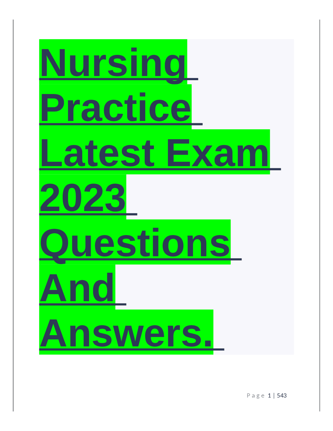 Nursing Practice Latest Exam 2023 Questions And Answers. Guaranteed A+ ...