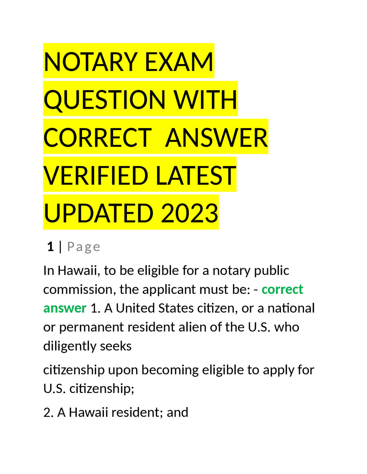 Notary Public Exam in Hawaii Exams Public Law Docsity